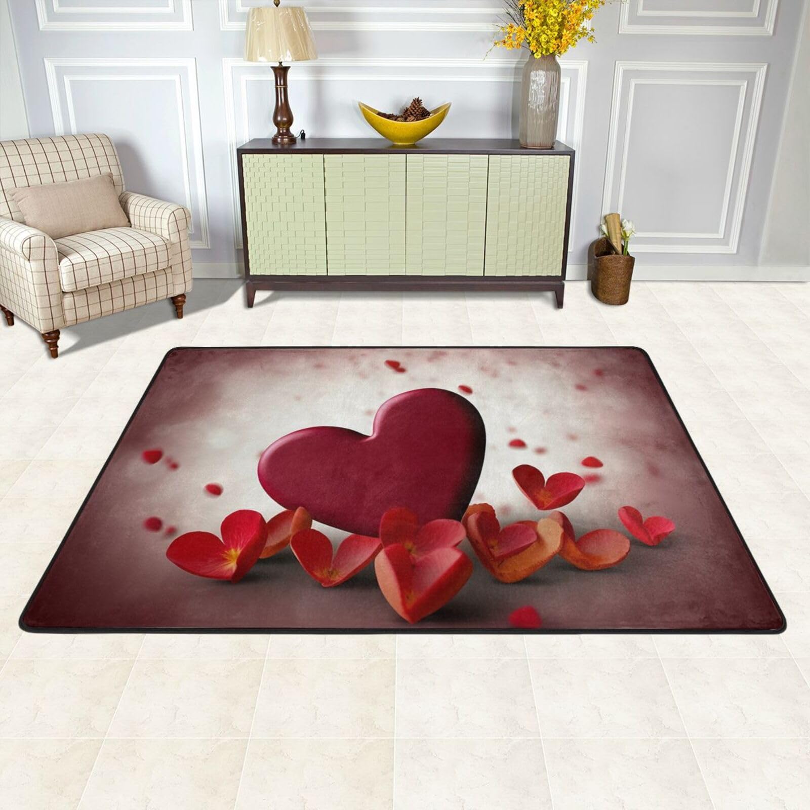 Tapis de sol motif cœurs 91x61 cm lavable et antidérapant pour chambre