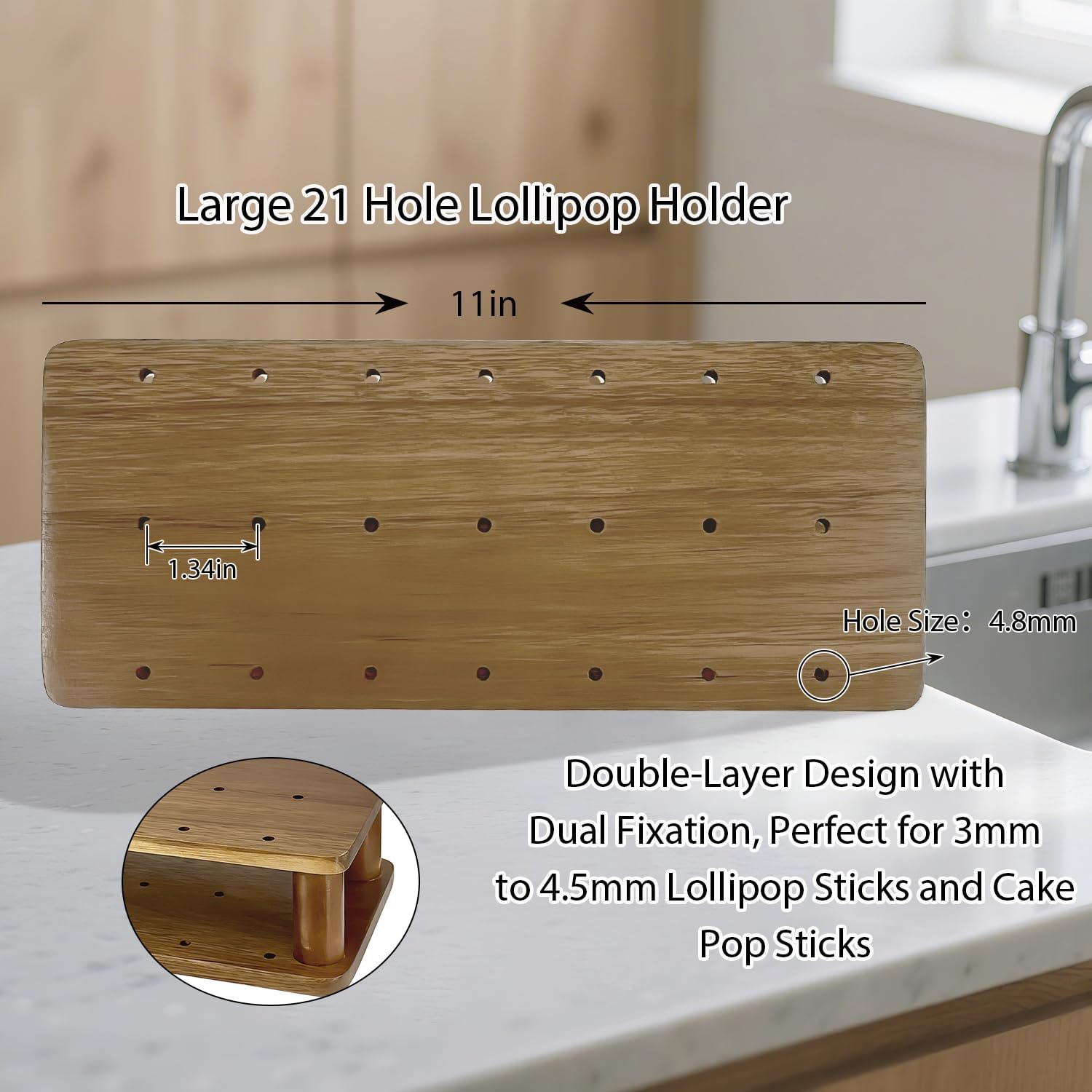 Wood Cake Pop Stand with 100 Pcs 4mm Cake Pop Sticks | 21 Holes Cake Pop Holder Stand for Dessert Table- Lollipop Holder for Birthday Party Anniversaries Holiday Candy Decorative