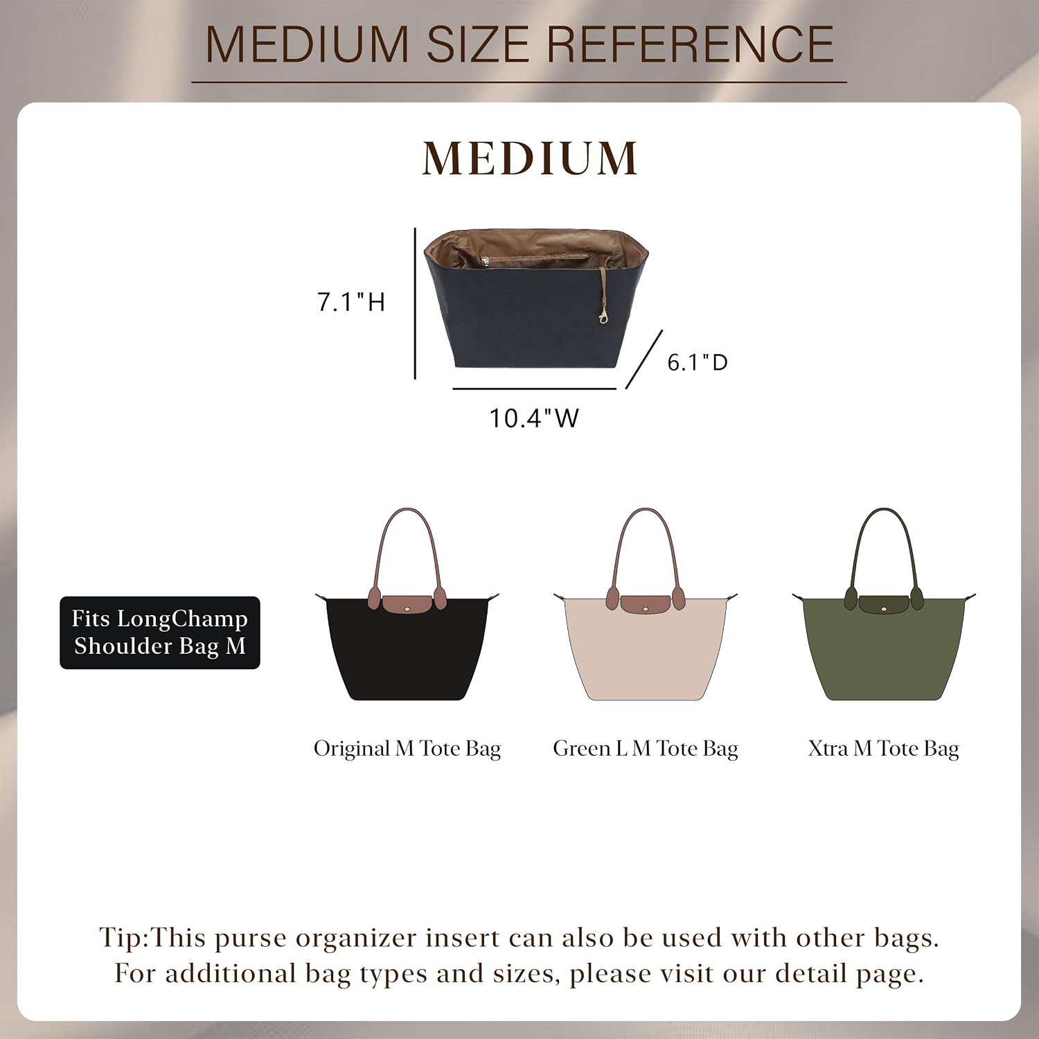 Doxo Purse Organizer Insert for Longchamp Le Pliage Medium, Black Brown image 2