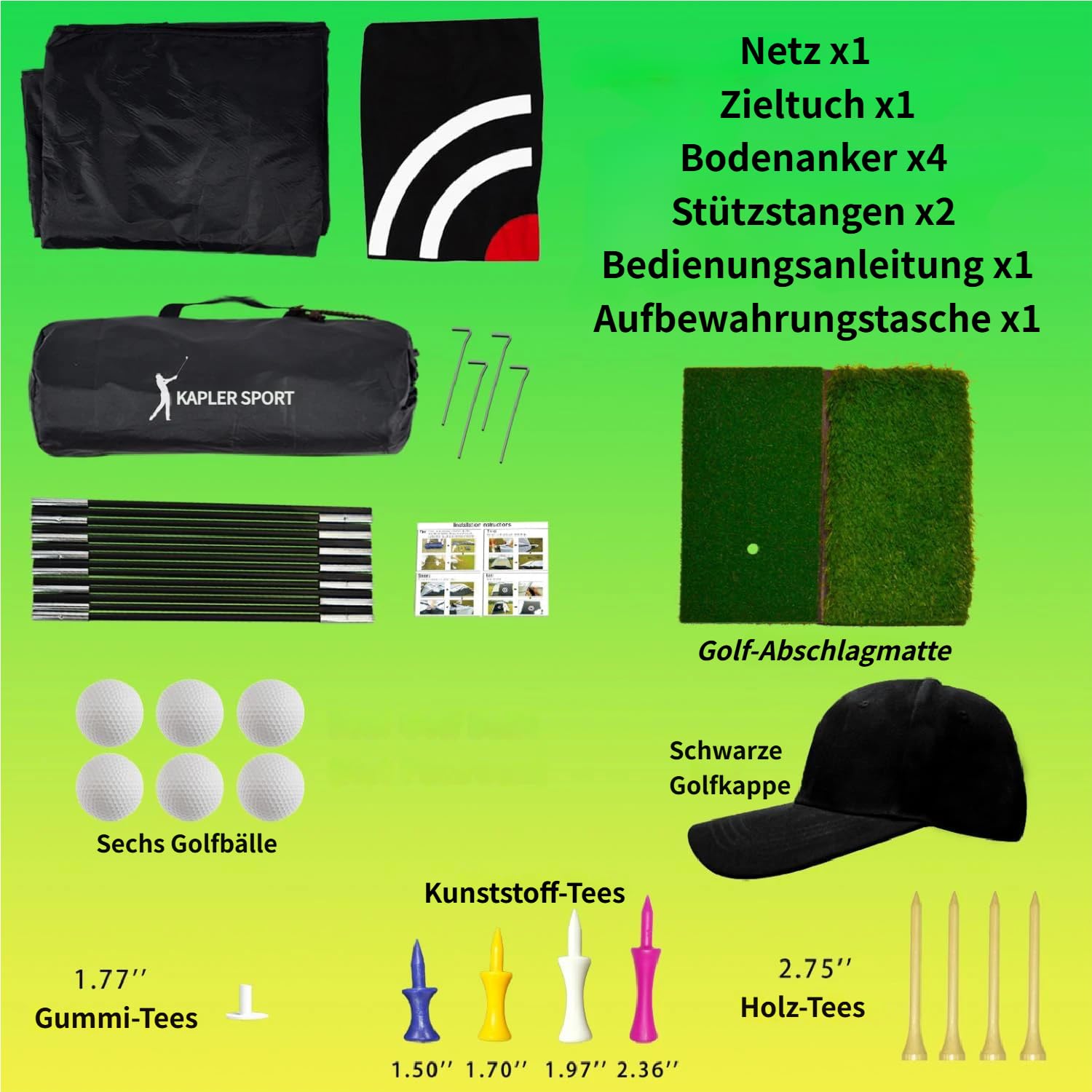 Kapler Golfnetz für Zuhause: Golf Übungsnetz - Schlagnetz Set inkl. Matte Bälle für Indoor Outdoor Garten - Robustes Trainingsnetz für Full Swing Chipping