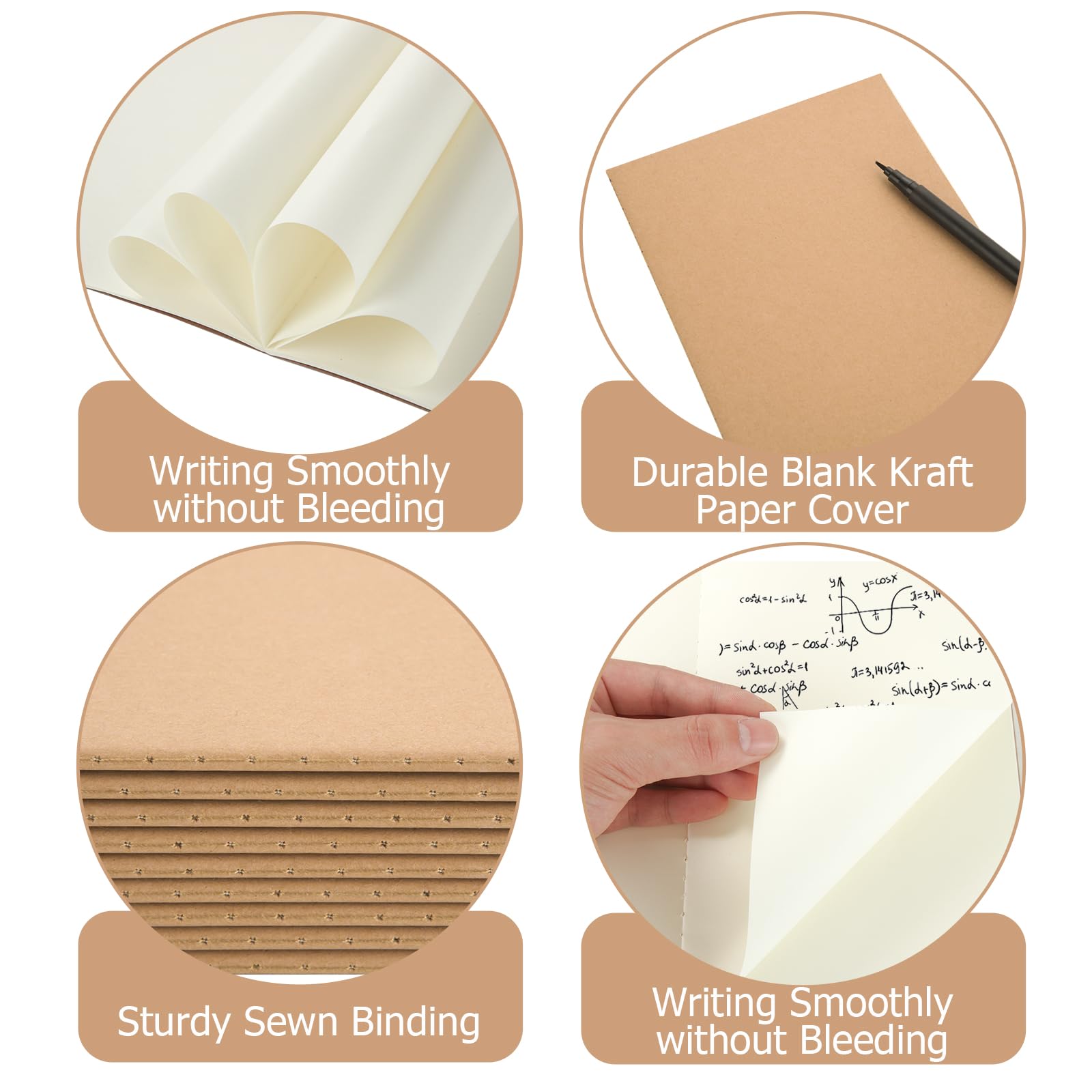 YOUNTHYE A5 Notebook, 50 Pack Kraft Notebooks A5 Journal Notebook Plain Pages, 60 Pages Blank Notepad Soft Cover Plain Paper Notebook for Students, Travelers, Office - Image 3