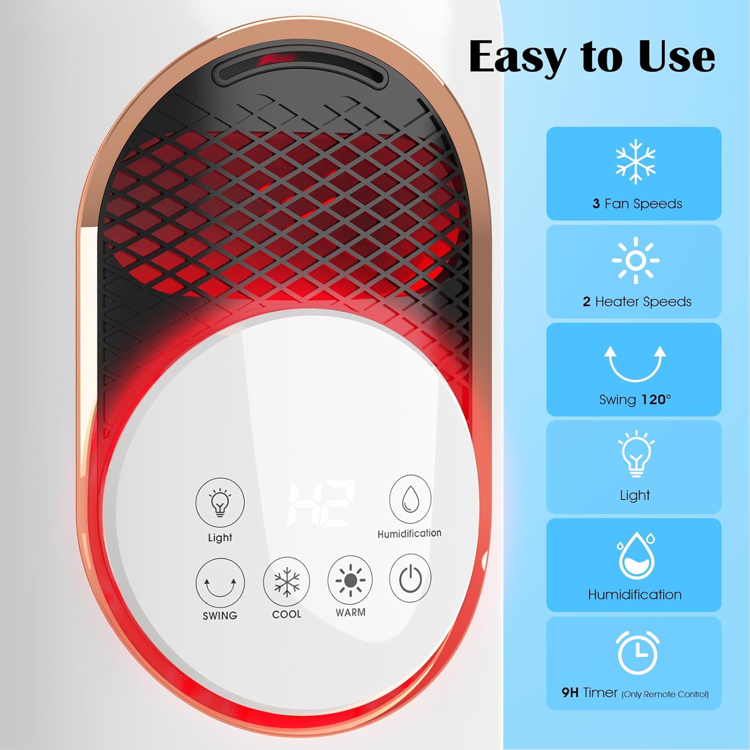 Close-up of the Cobuy 4-in-1 Tower Fan and Heater Combo control panel
