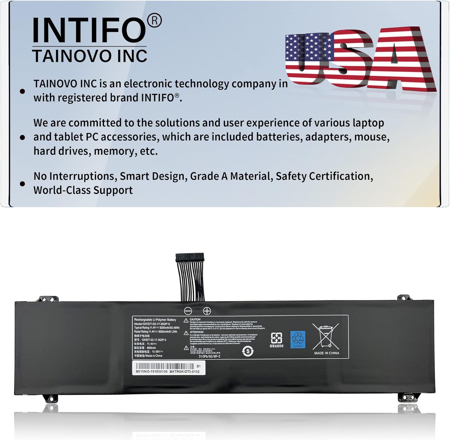 INTIFO 93.48Wh GKIDT-03-17-3S2P-0 Laptop Battery Compatible with Adata XPG Xenia 15 Schenker XMG Fusion 15 XFU15L19 Notebook GKIDT-00-13-3S2P-0 3ICP66269-2 3ICP66369-2 [11.4V 8200mAh 6-Cell]