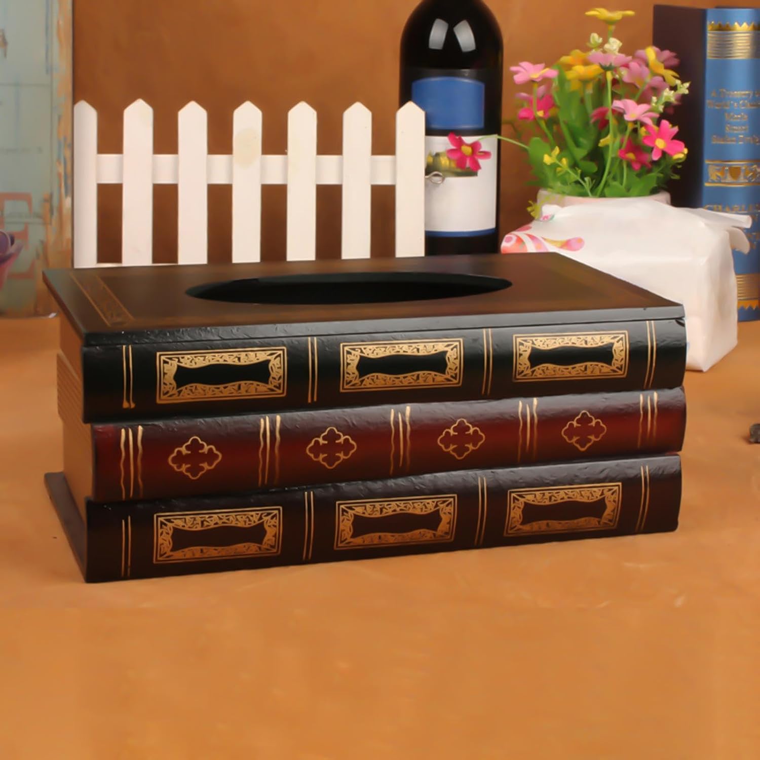 Retro Wood Tissue Box Cover Book Tissue Box Cover Elegant Toilet Paper image 2