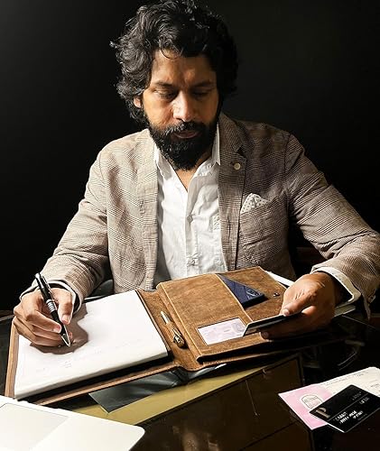 Miniatura 2 de Carpeta de conferencia de cuero A4  Organizador profesional para hombres y mujeres  Portafolio de cuero duradero hecho a mano con ranuras para