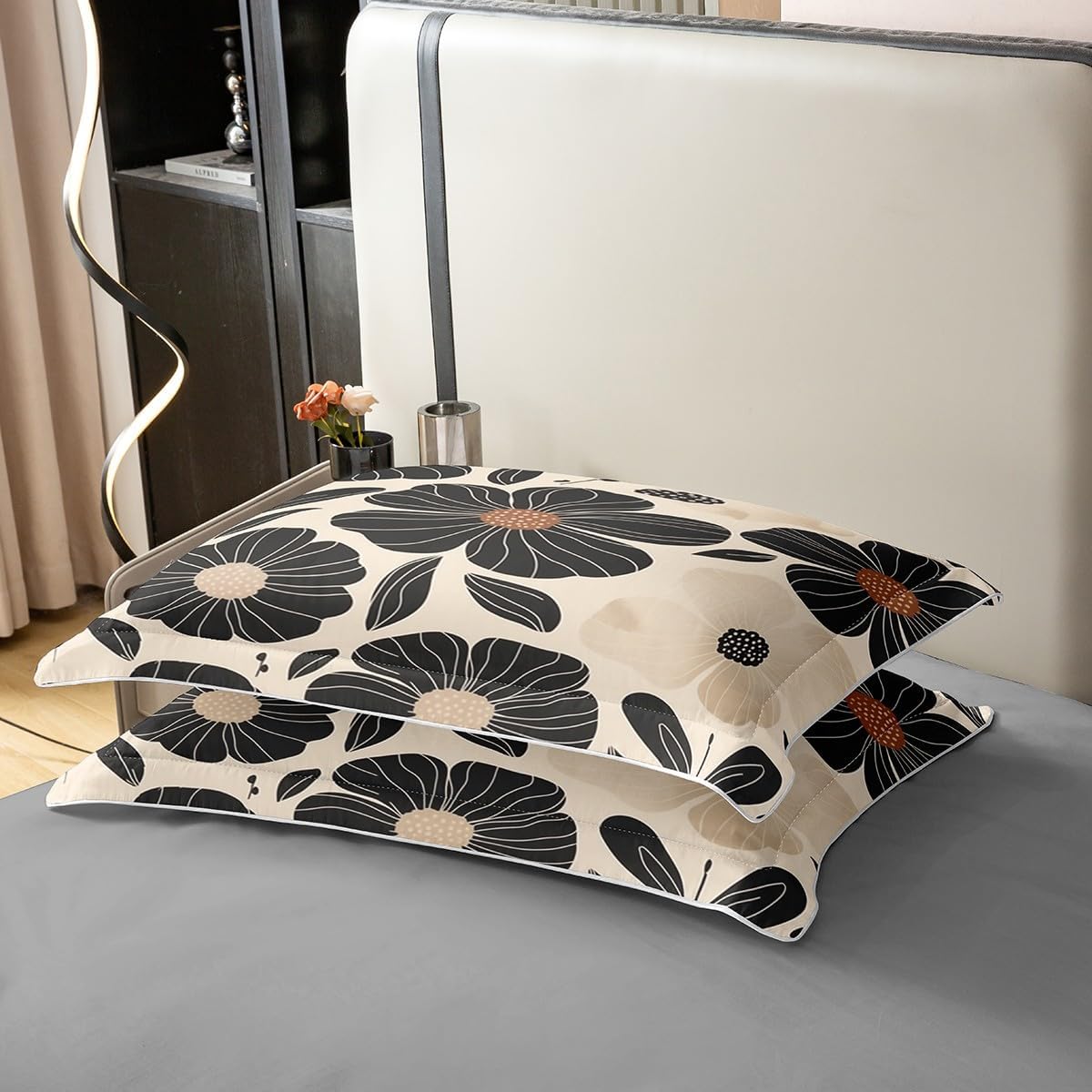 jejeloiu Boho Flower Duvet Cover Set 100% Cotton King Size Black Flowers Bedding Set for Kids Boys Girls Teens Floral Botanical Cotton Duvet Cover Vintage Retro Quilt Set 3Pcs - Image 6