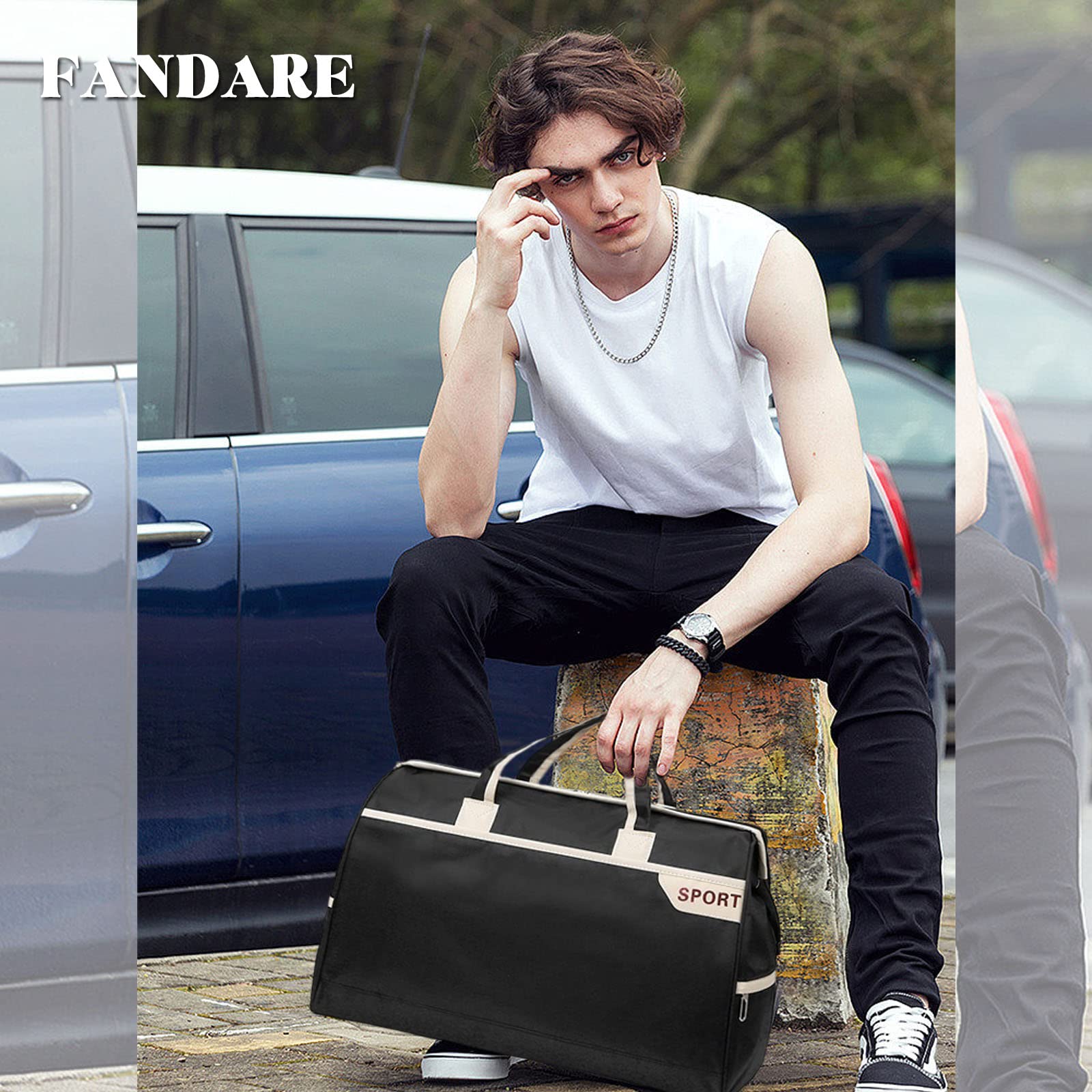 FANDARE Borsone da Viaggio Borse da palestra Borsoni da palestra Sportiva Tote da viaggio Borsa Sportiva Weekender Donna Uomo Piscina Palestra Borsa a Spalla Grande Capacità Borsa a Tracolla Nero