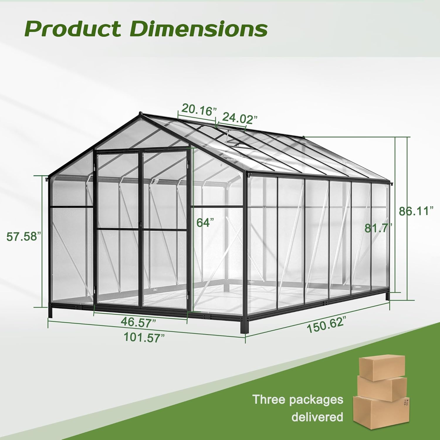 8.4x12.5 FT Greenhouse for Outdoors,Polycarbonate Greenhouse with 2 Swing Doors, Large Winter Proof Walk-in Green House, Aluminum Frame greenhouses for Outdoors Heavy Duty,Black