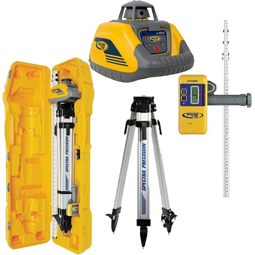 Spectra Precision LL100N-2 Laser Level Kit with HR320 Receiver and Clamp, 15' Grade Rod (Inches), Tripod, and System Case, Yellow