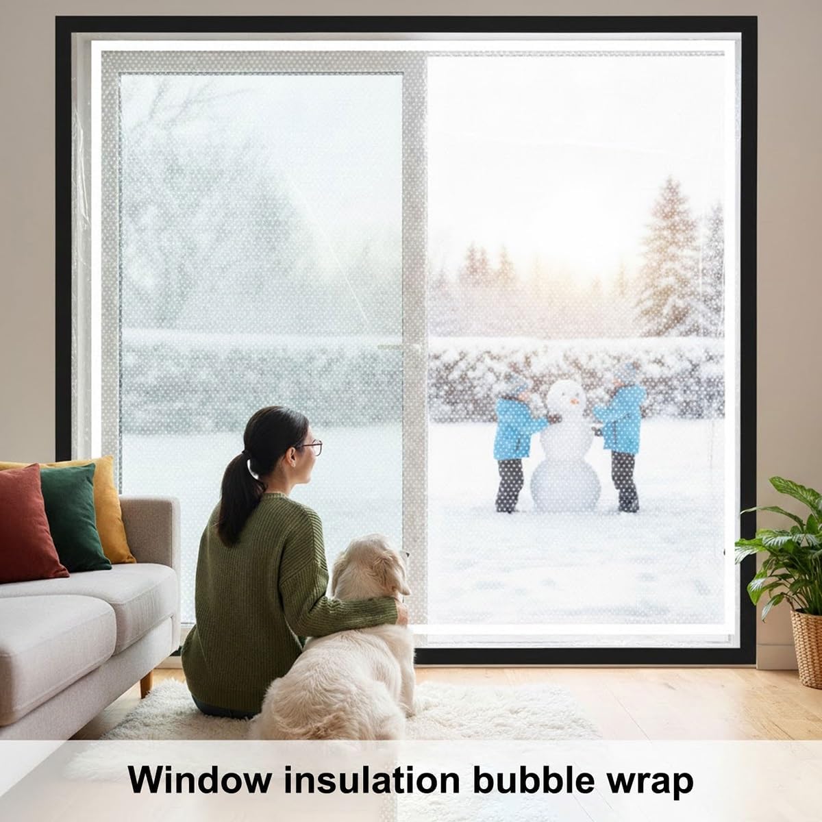 Weatherproofing Window Insulation Kit, Insulated Window Plastic for Winter, Bubble Wrap Windows Sealing Film Windows Thermal Insulation Cover Waterproof, Windproof, Reusable(Black,W79inxH102in)