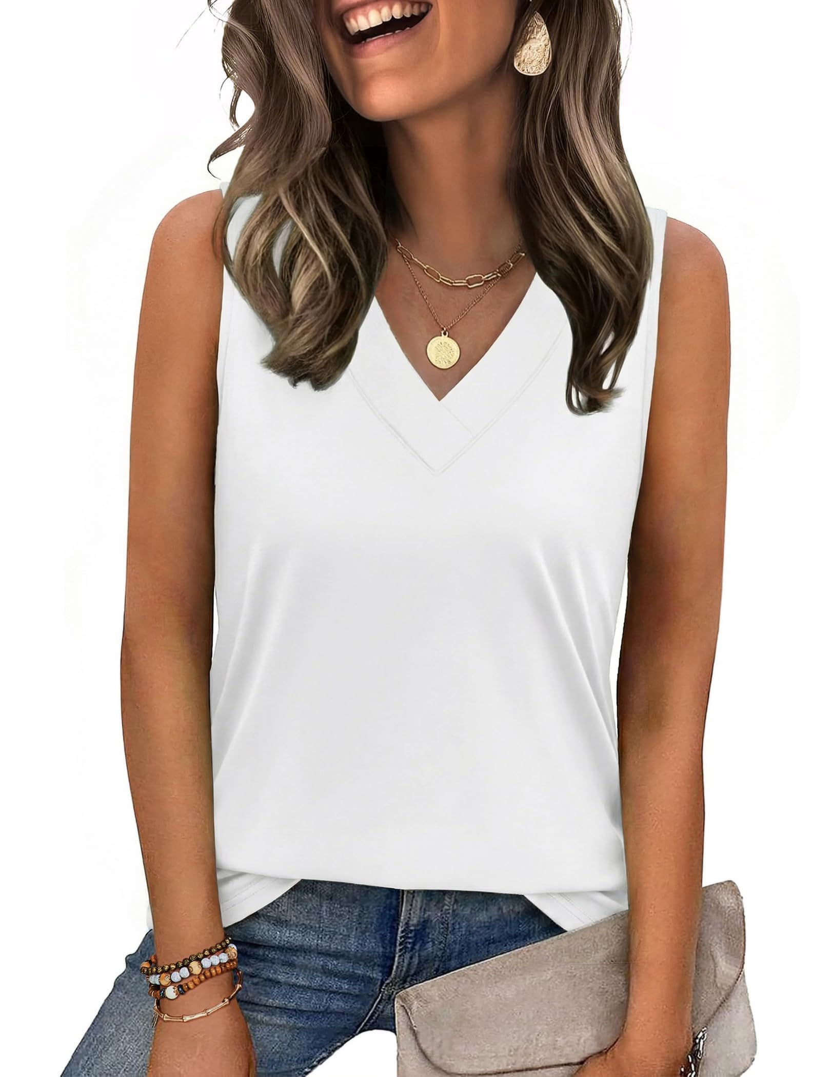 Zeagoo Tank Top for Women 2026 Spring Summer V Neck Loose Fit Sleeveless Tops Beach Vacation Clothes — view 12