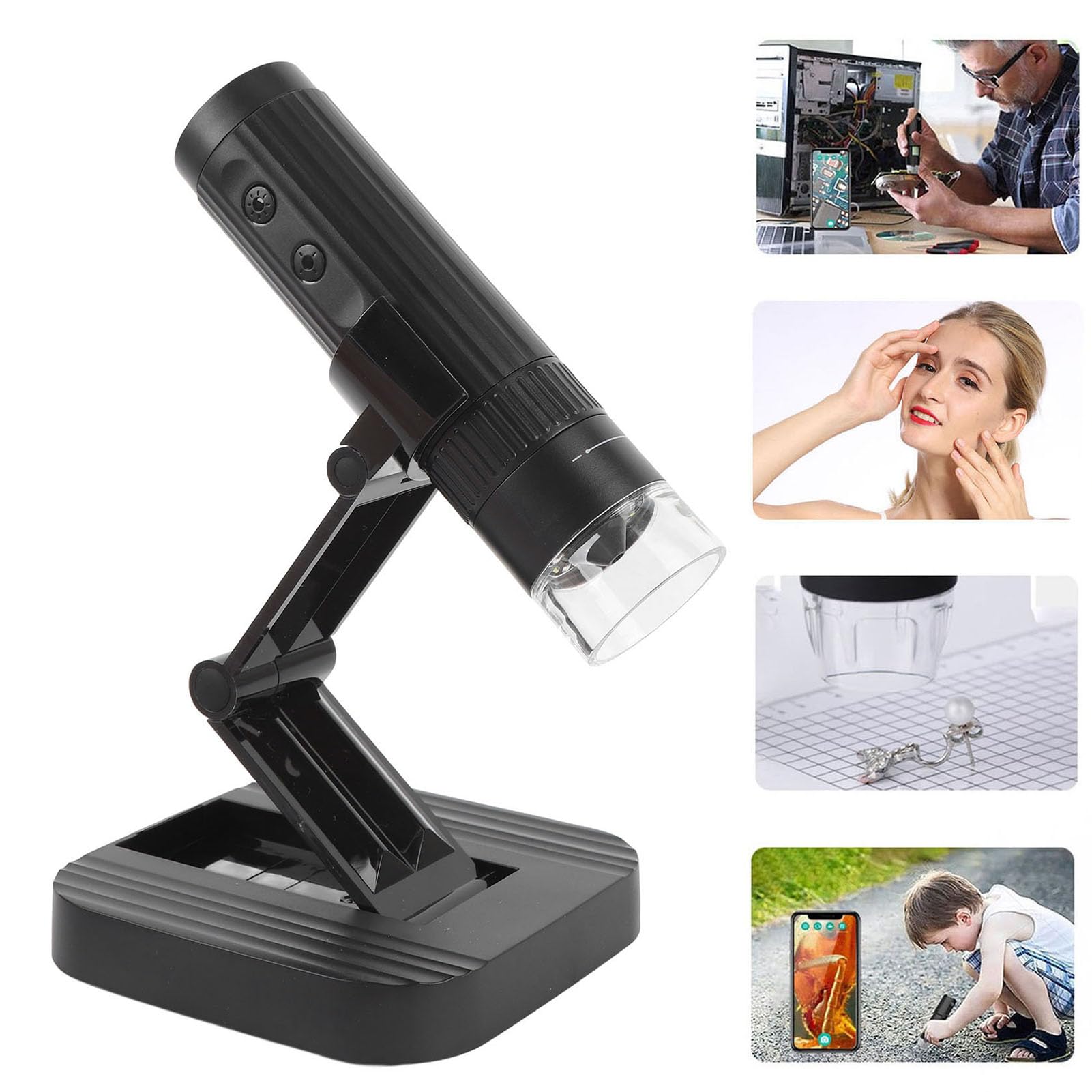 Drahtloses Digitalmikroskop 1080P HD 50X-1000X mit verstellbarem Ständer, 8 LED-Leuchten, USB-Münzenkamera-Vergrößerer für Handy & Tablet - Tragbar Wiederaufladbar