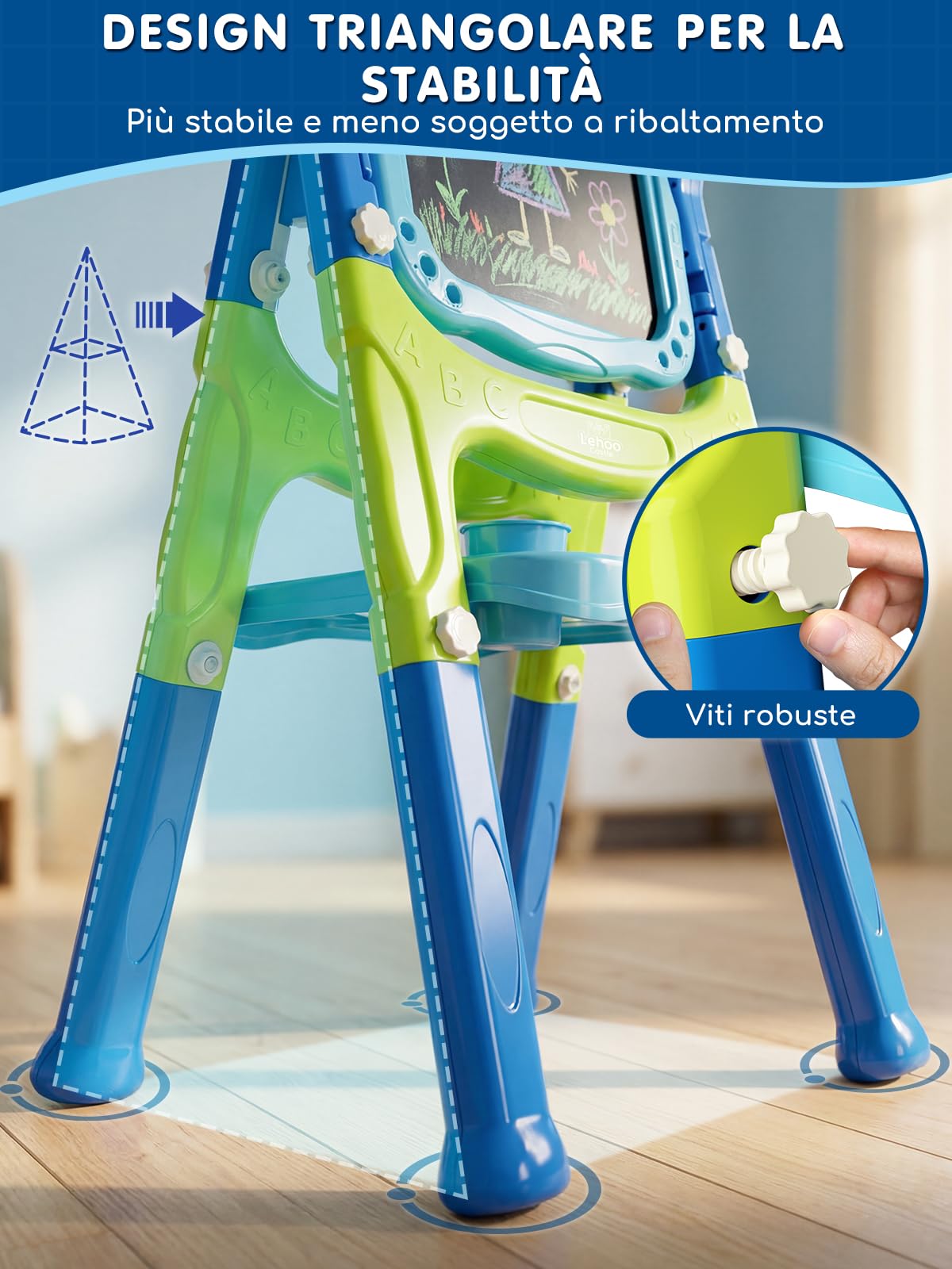 Lehoo Castle Lavagna per Bambini, 4 in 1 Lavagna Magnetica per Bambini, 360° Cavalletto Pitturai Regolabile Altezza, Giocattolo Educativo 3+ Anni(Blu)