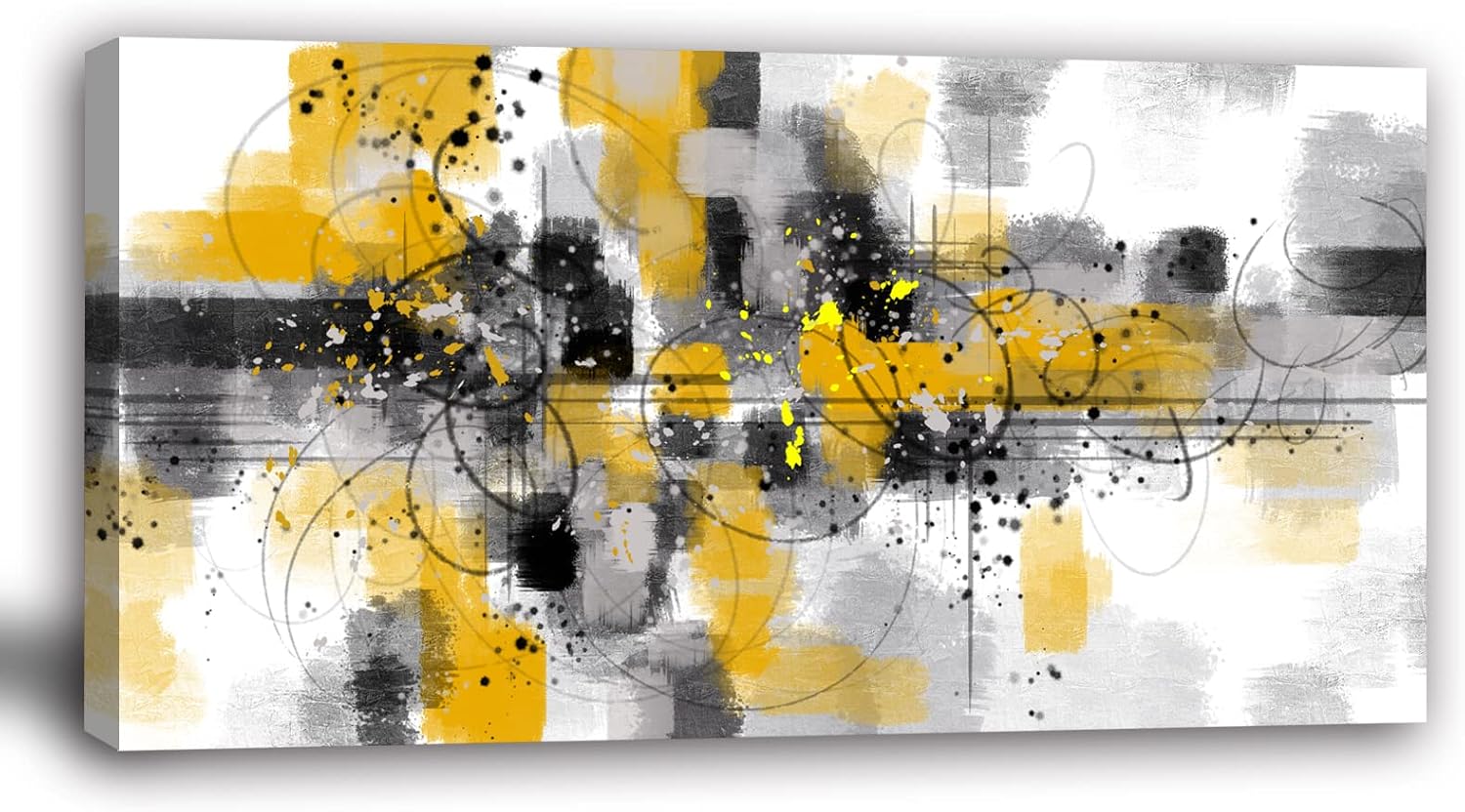 Bamdeya Abstract Canvas Wall Art - Yellow Gray Wall Picture, Black White Artwork for Bedroom & Living Room - Framed-20X40inch 40"L x 20"W Yellow Gray Abstract