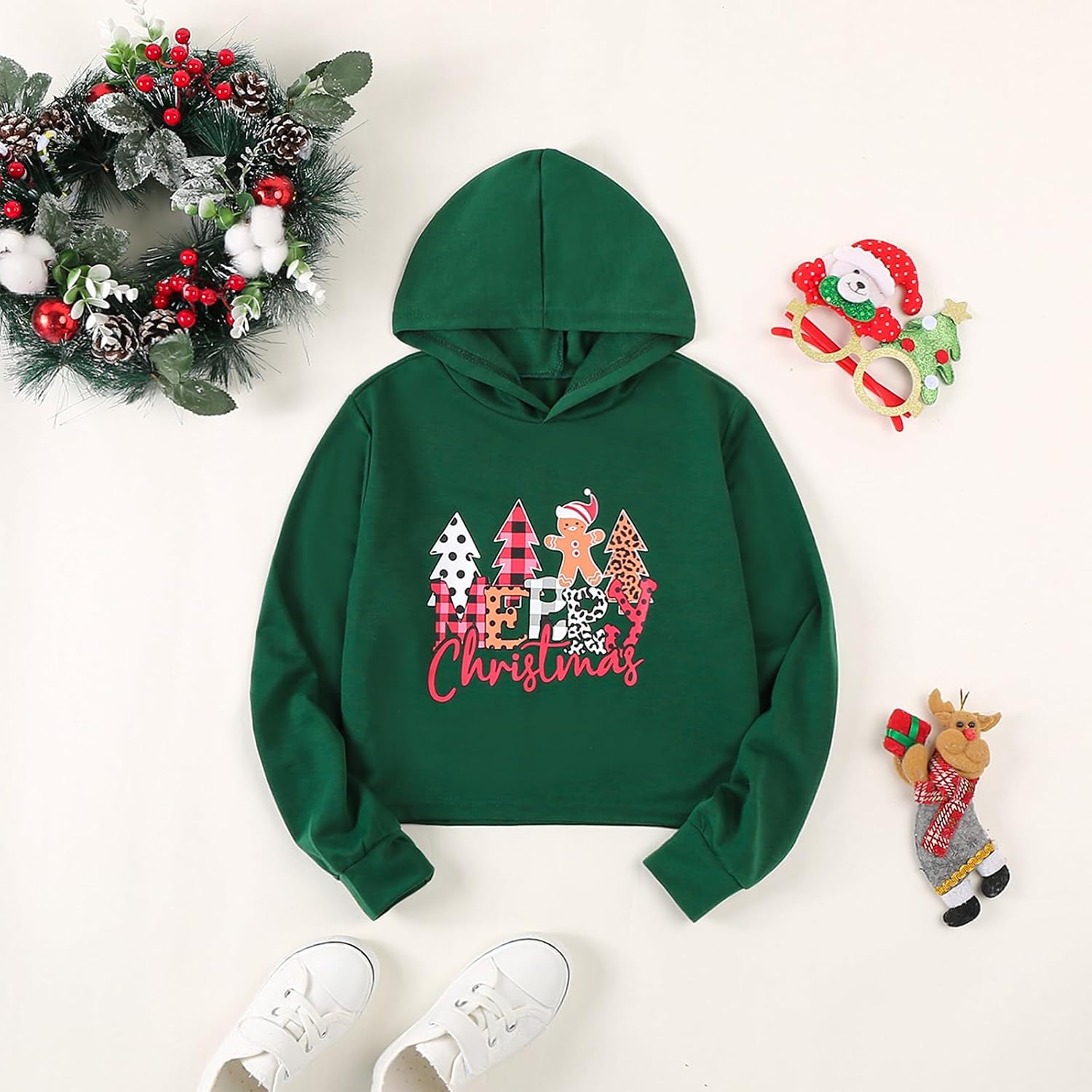 Kids Christmas Sweatshirts For Girls Crop Top Christmas Tree Xmas Hoodies Long Sleeve Pullover Crew Neck Clothes