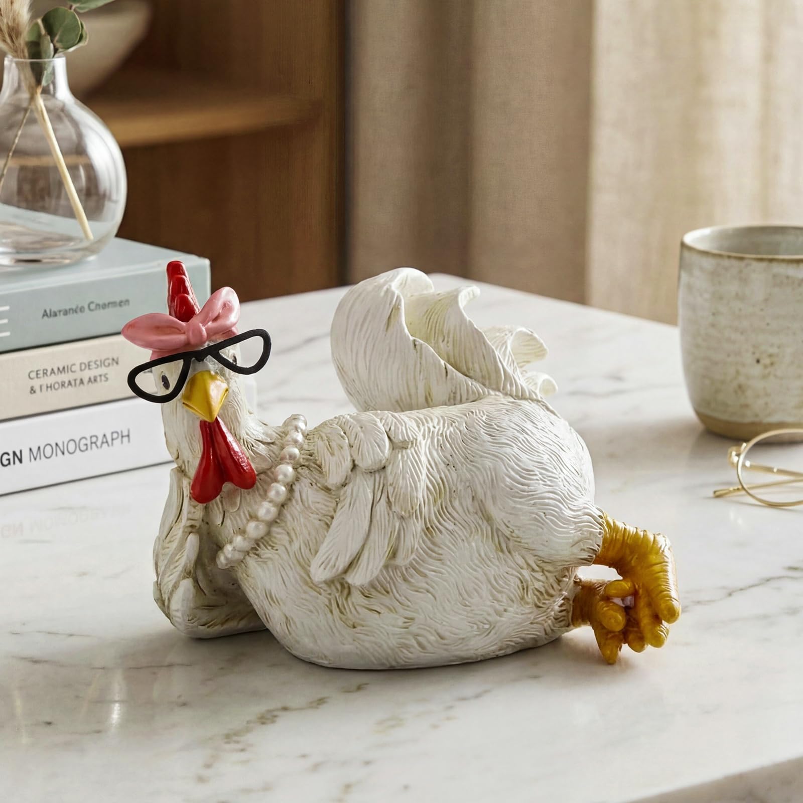 Statue de coq blanc en résine Yerliker, sculpture d'art de table haut de gamme