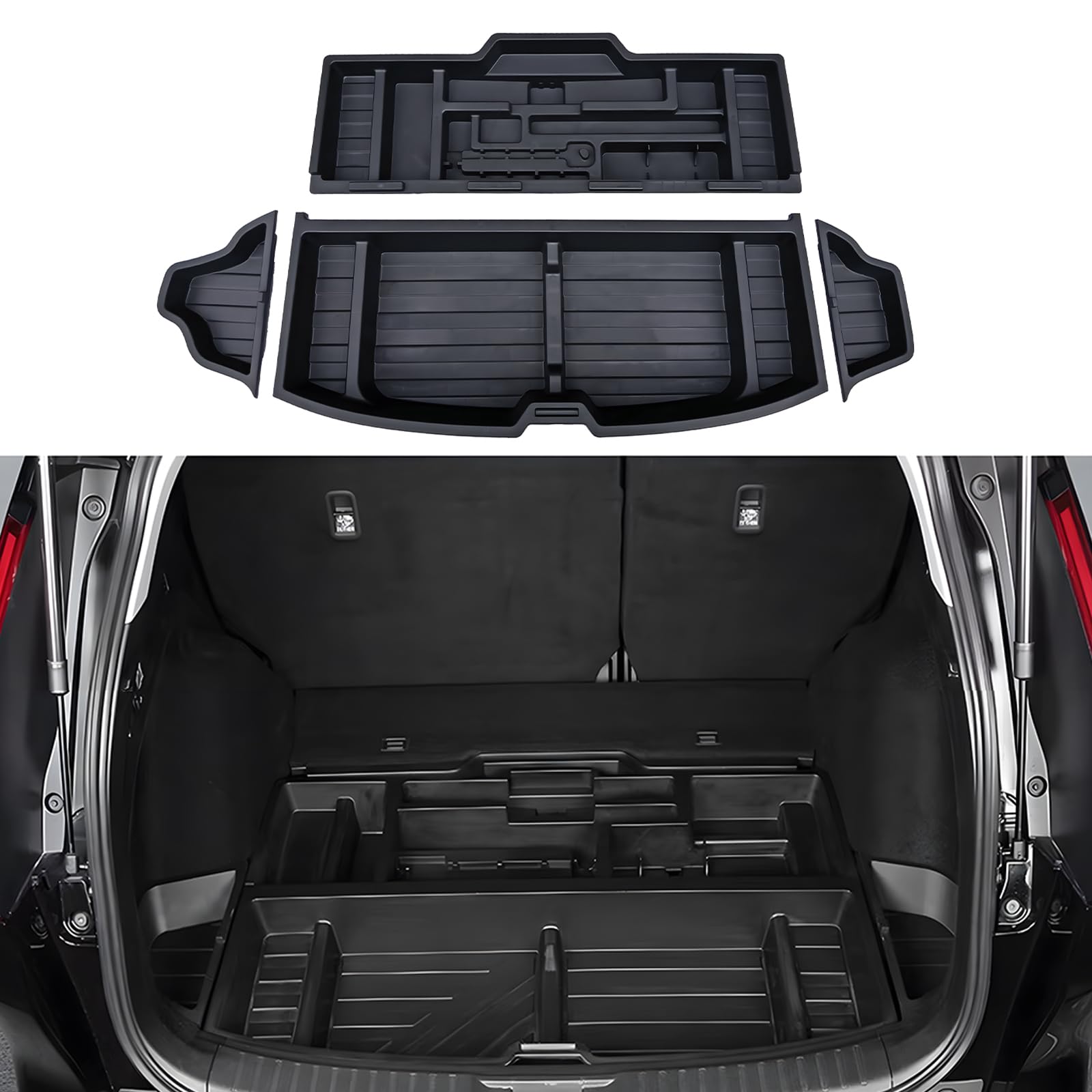 KEALAS for CRV 5-Seat Trunk Organizers with Side Bins,Rear Hidden Storage Box for Honda CR-V 2023 2024 2025 Under Cargo Floor Storage Bins Accessories,SUV Extra Space
