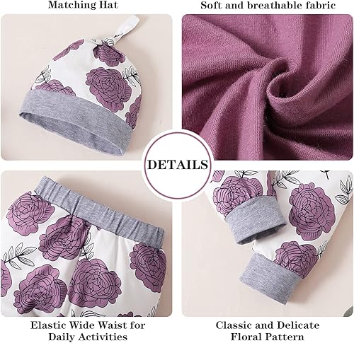 Miniatura 5 de Renotemy - Conjunto de ropa para recién nacida, bebé niña, atuendos infantiles, mamelucos con volantes, pantalones florales, bonito conjunto de ropa