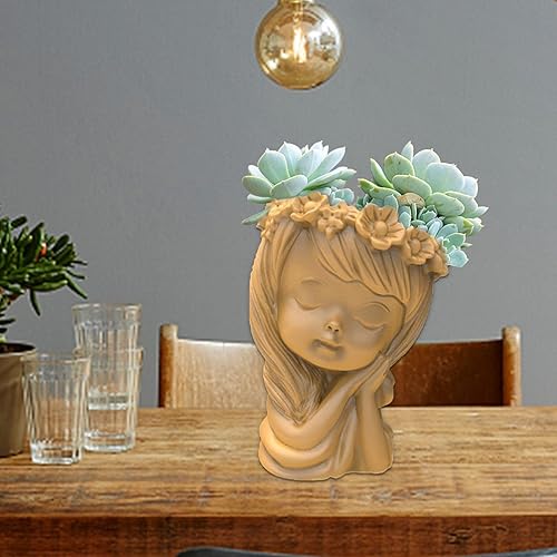 Miniatura 4 de Molde de silicona para maceta, lindo molde de jarrón de cabeza de niña, molde de maceta hecho a mano, soporte para brochas de resina, hormigón,