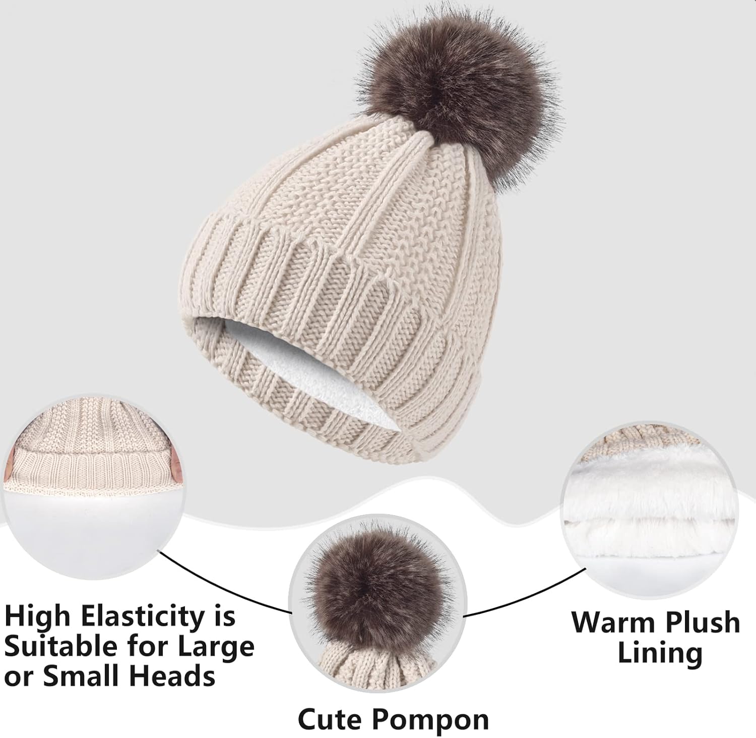 Women's Winter Hat Scarf Gloves Set (3PC), Thermal Fleece Lined Beanie Touchscreen Gloves Knit Neck Warm for Teens to Adults - Image 3