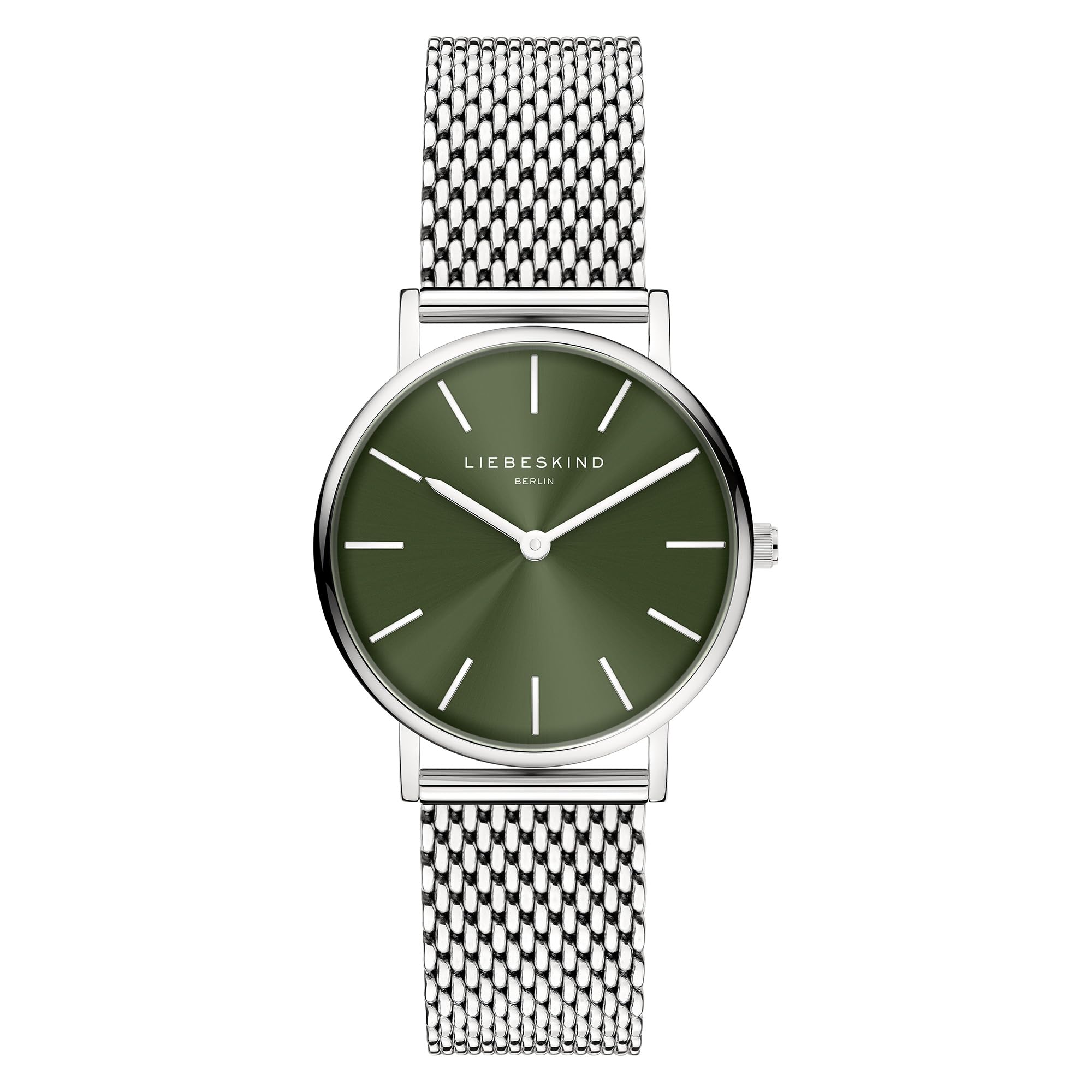 Liebeskind Berlin Stainless Steel Watch with Adjustable Mesh Strap, Silver-Green, Minimalist