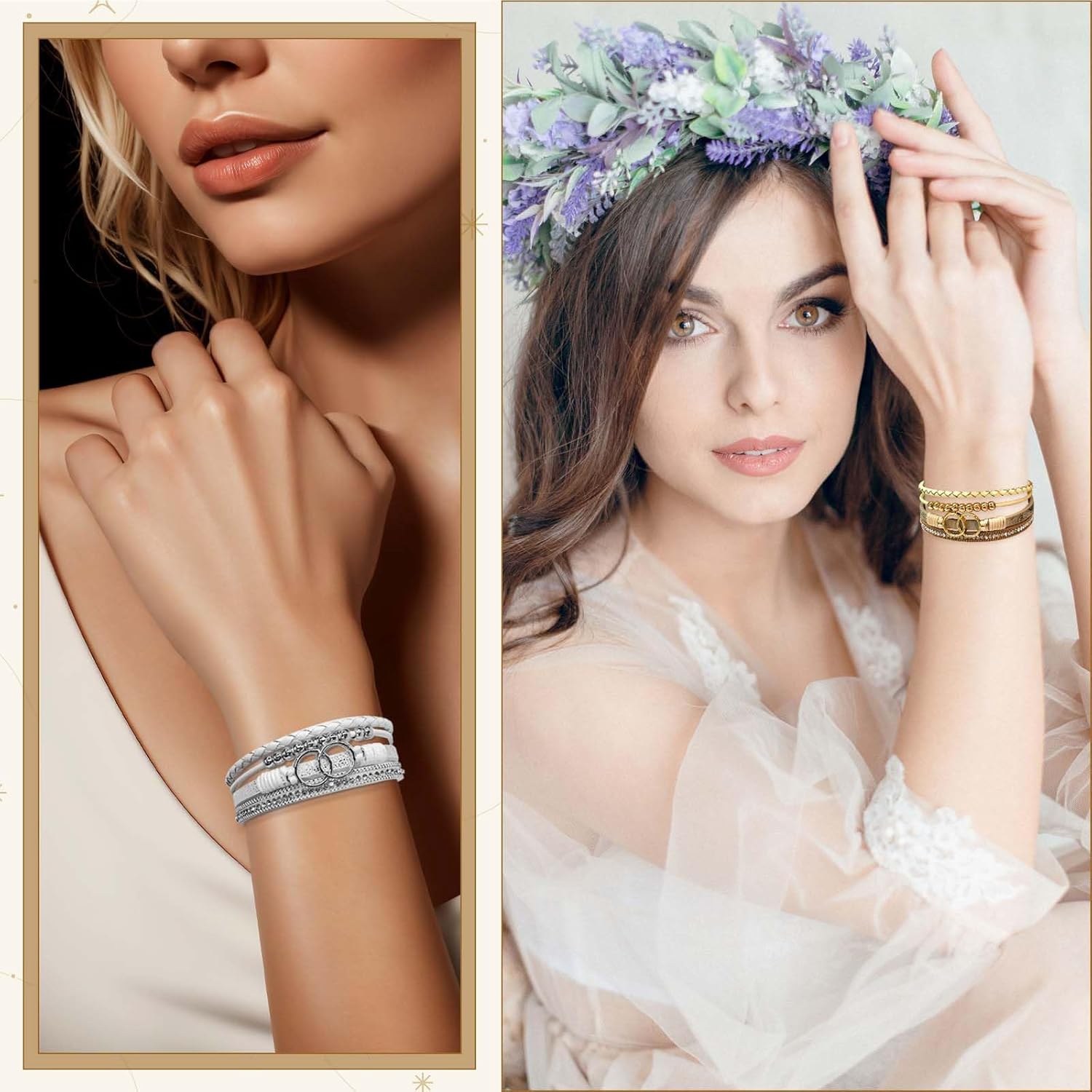 2Pcs Boho Bracelets Woven Leather Multi-Layer Wrap Bracelet Heart Shape Inlaid Rhinestone Stackable Fashion Women Bracelet Jewelry - Image 4