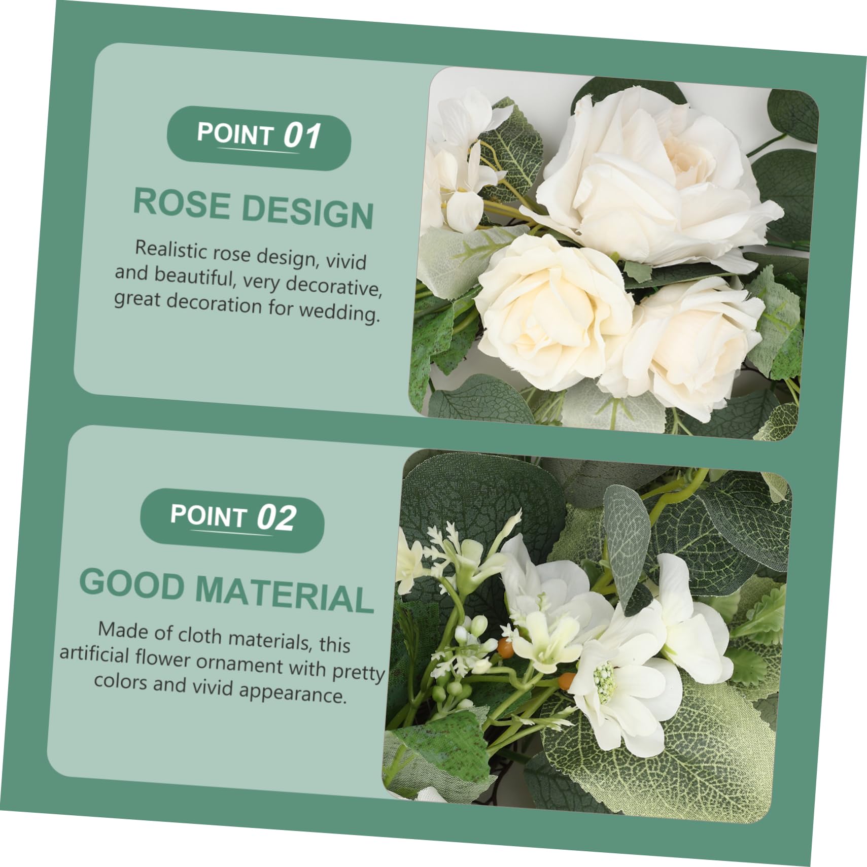 Künstliche Rosen Blumengirlande aus Stoff in Weiß für Hochzeit mit Abschlussstimmung Praktischer Nie Verwelkender Blumenschmuck als Willkommensschild und Empfang