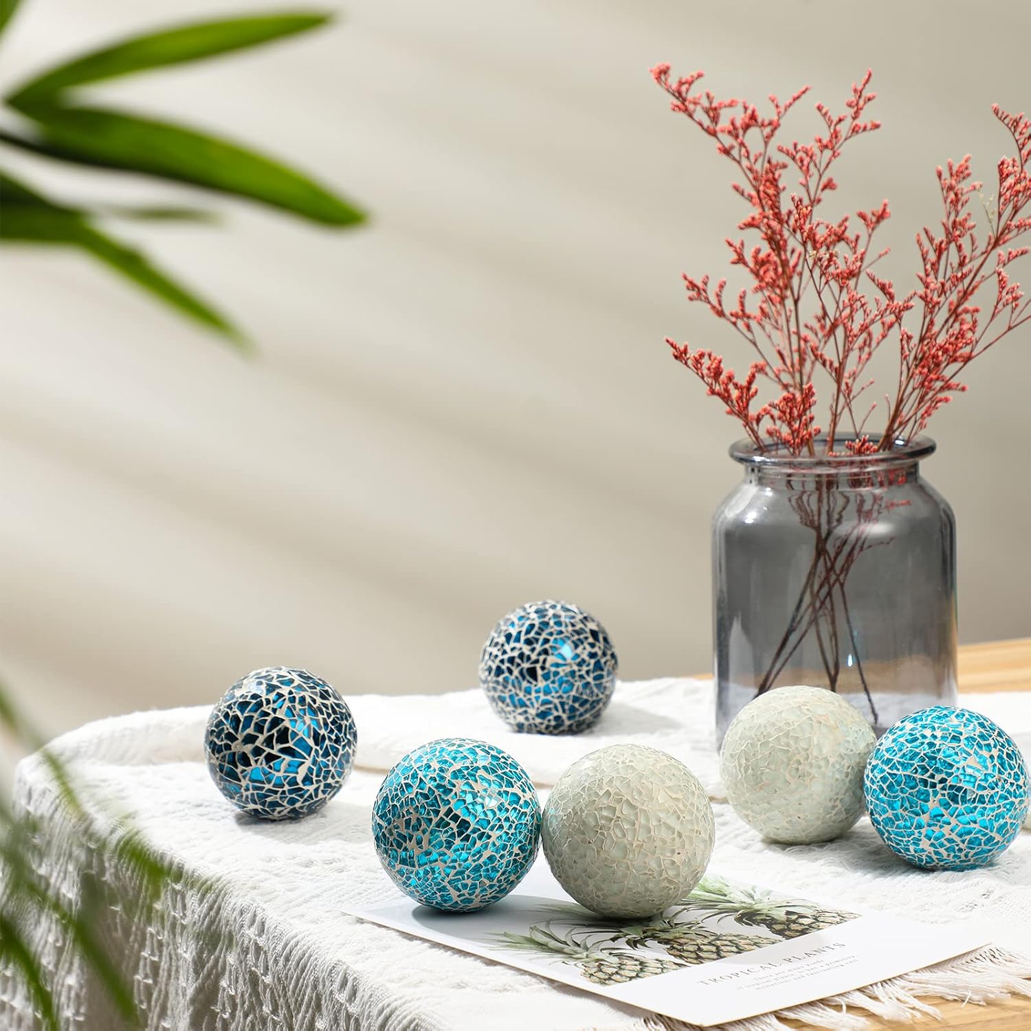 Vesici 6 Pcs Mosaic Sphere Balls Decorative for Bowls, Mosaic Glass Balls Decorative Orbs Table Sphere for Living Room Decor Centerpiece for Vases Dining Table Decor, Diameter 2.4 Inch(Chic Colors)