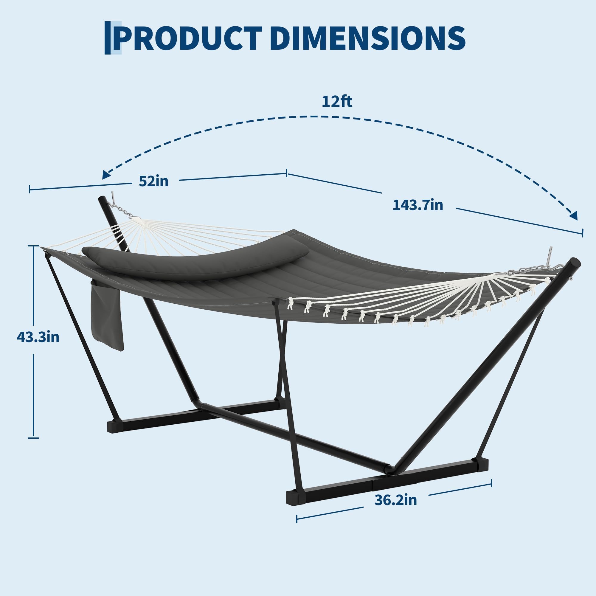 Doppel-Hängematte mit stabilem Gestell & Kissen – bis 450 kg belastbar – große Outdoor-Hängematte für 2 Personen – inklusive Balancierseil – ideal für Garten, Terrasse, Poolbereich – Farbe: Dunkelgrau
