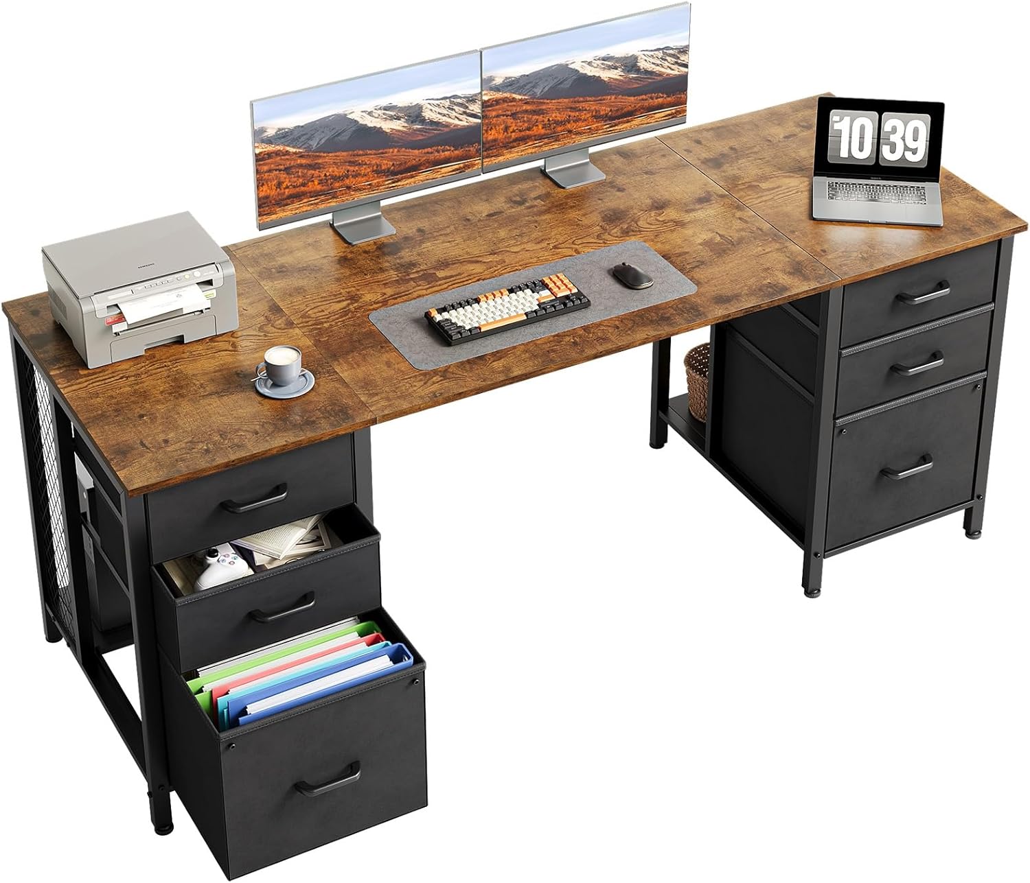 ODK 63 inch Computer Desk with File Drawers Cabinet, Modern Office Desk with Large Storage for Home Office, Study, Gaming, Vintage