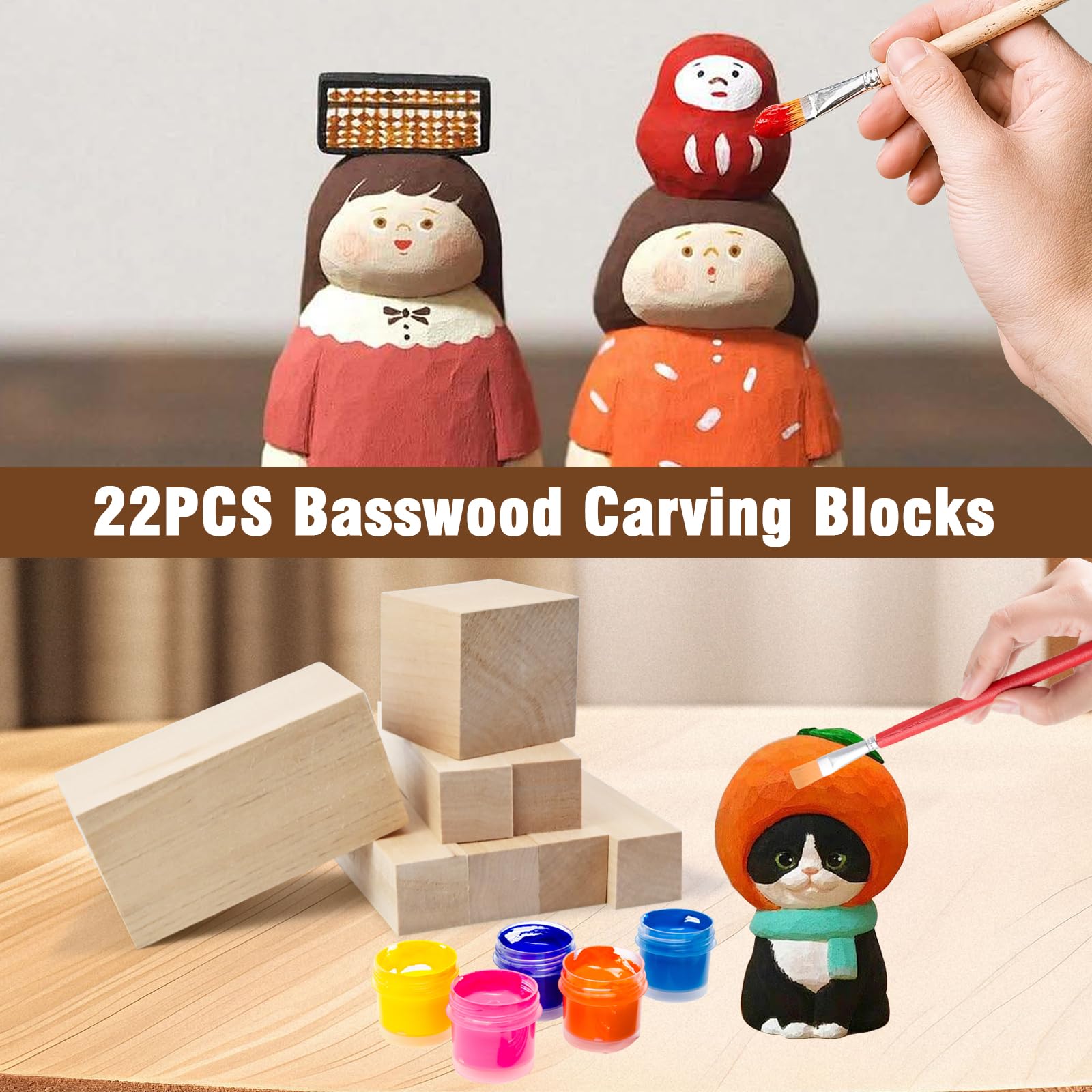 22 Piezas Madera para Tallar Tilo, 3 Tamaños Bloques de Tallado de Madera de Tilo,Listones de Maderapara Niños y Adultos,Bloques de Maderapara Manualidades y Torneado