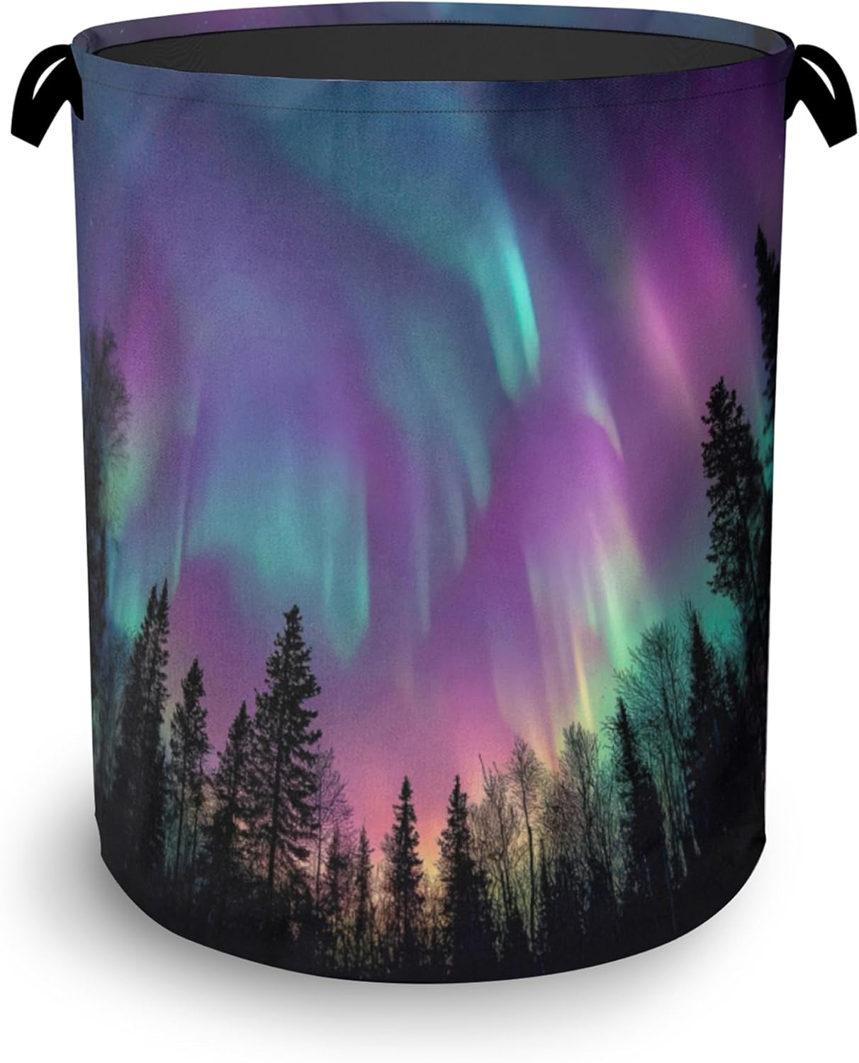 Aurora Forest Laundry Basket,Foldable with Handles Tote Bag Oxford Cloth for Bathroom Bedroom Dirty Clothes Storage Bucket 16" x 20.8"