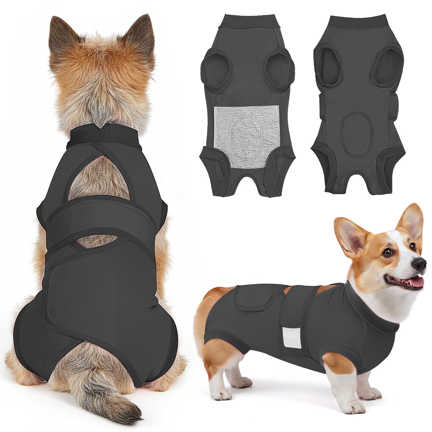 SlowTon Dog Surgery Recovery Suit - Medical Onesie with Open Back Design, Breathable Adjustable Post Surgery Bodysuit, Anti Licking and Protect Wound Cone Collar Alternative for Female & Male Dogs