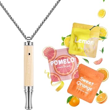 ASTOFLI Wooden Adjustable Air Outlet Breathing Necklace With Resistance - Silver Fruit Flavored Breathe Free Stop Anxiety Relief For Adults - Adjustable Breathfree Breathing Necklace With Resistance