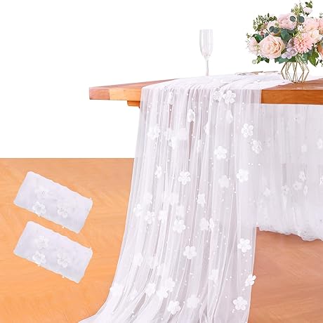 YOUMEHOME Pearl Table Cloth: 2 Pieces 10 FT Exquisite Bridal Shower Decoration