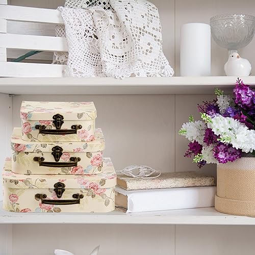 Miniatura 5 de Fasmov Paquete de 3 maletas de cartón, cajas de almacenamiento decorativas, cajas de regalo con tapas para almacenamiento de fotos, decoración del