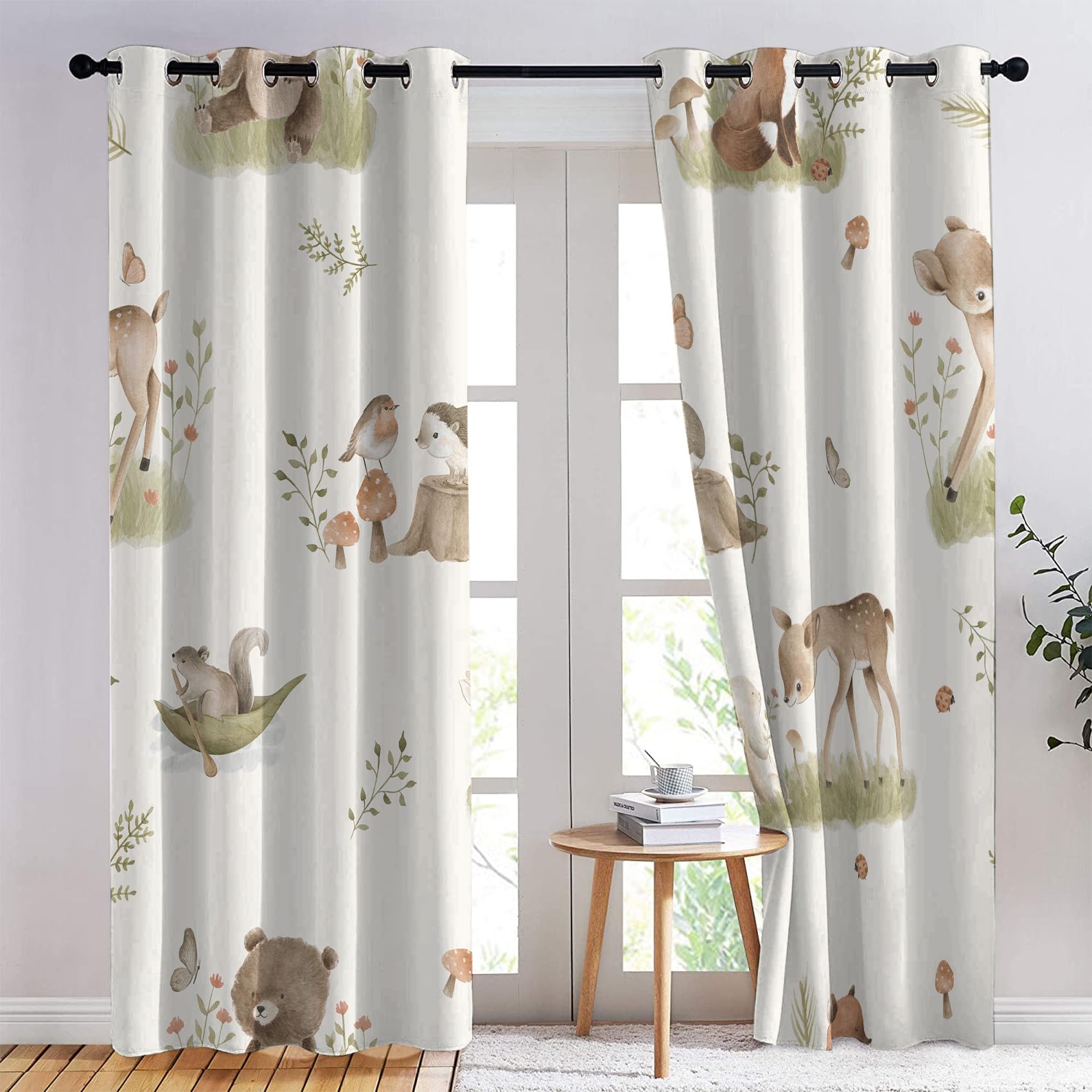Rideau Occultant, Motif Animaux de la Forêt - Rideaux Thermiques Imprimé pour Salon Chambre Fenetre, Lot de 2 Rideaux et Draperies Intérieurs à Oeillets, 75x166 cm (L x H)