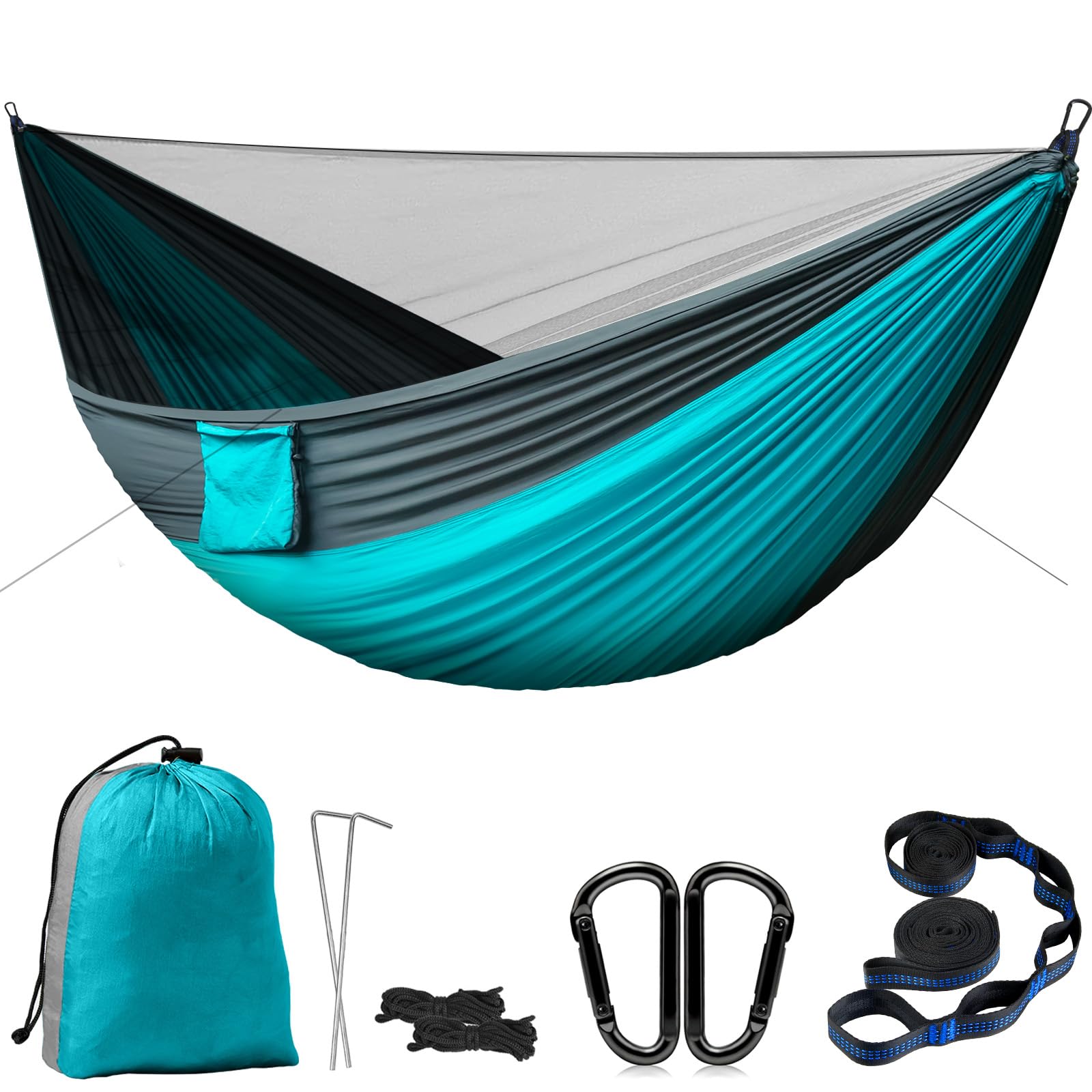 Camping Hammock with Net - Lightweight Nylon - Double Hammock - Hammocks - Camping Gear - Outdoor Hammock - Must Haves Portable Hammocks for Indoor, Hiking, Backpacking, Travel, Backyard, Beach