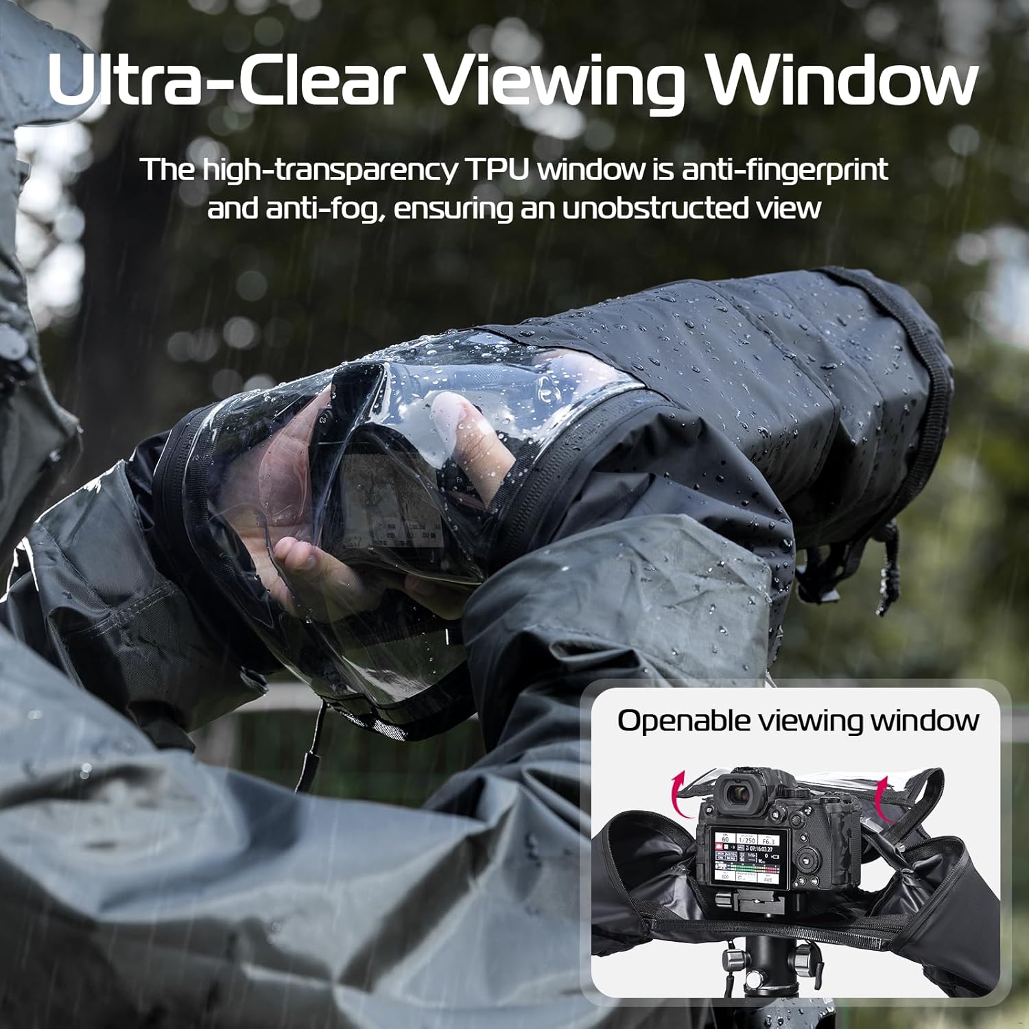 ULANZI RC01 Camera Rain Cover, Small Size Durable Nylon Raincoat Compatible with Canon Sony Nikon DSLR Mirrorless Vlog Camera & Lenses Within 260mm, with Sleeves, Drawstrings, Viewing Window