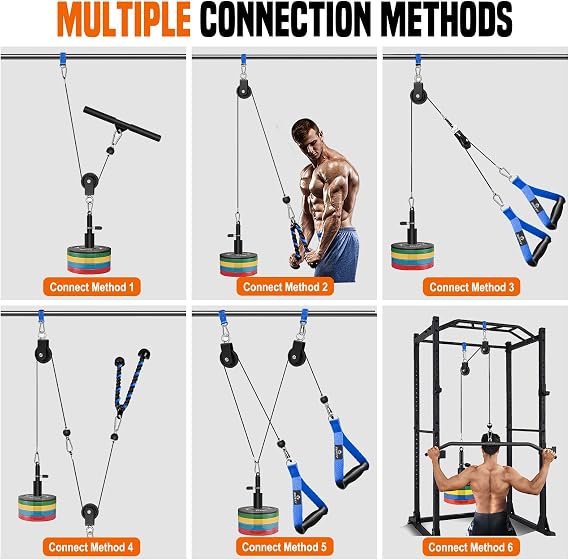 Weight Cable Pulley System Gym, Upgraded Cable Pulley Attachment for Gym LAT Pulldown, Bicep Curl, Triceps, Arm Workout - Weight Pulley System Home Gym Add-On Equipment