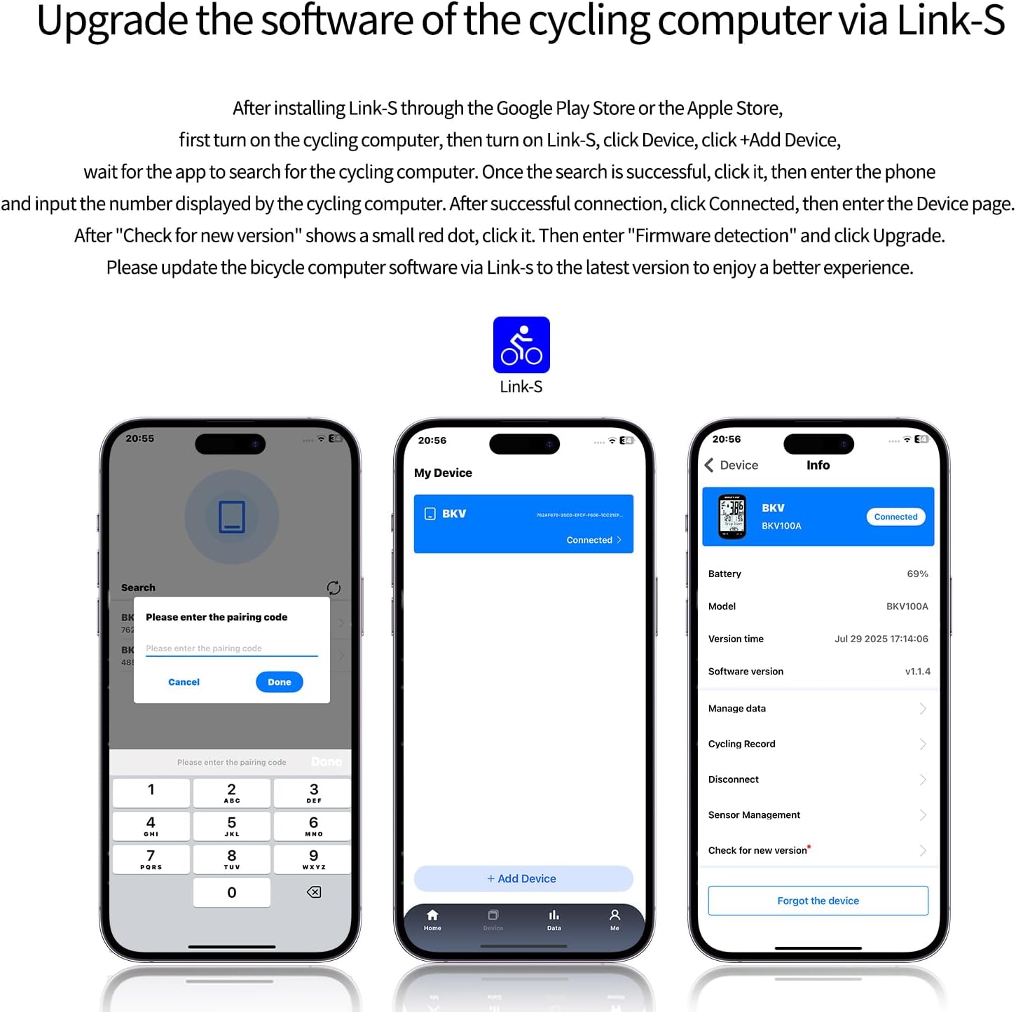 GPS Bike Computer 2.6" – Wireless Bluetooth 5.4 & ANT+ Cycling Computer, Link-S App Update v1.1.7 for Optimized User Experience, Speedometer Odometer, IPX7 Waterproof, Out Front Mount – Black