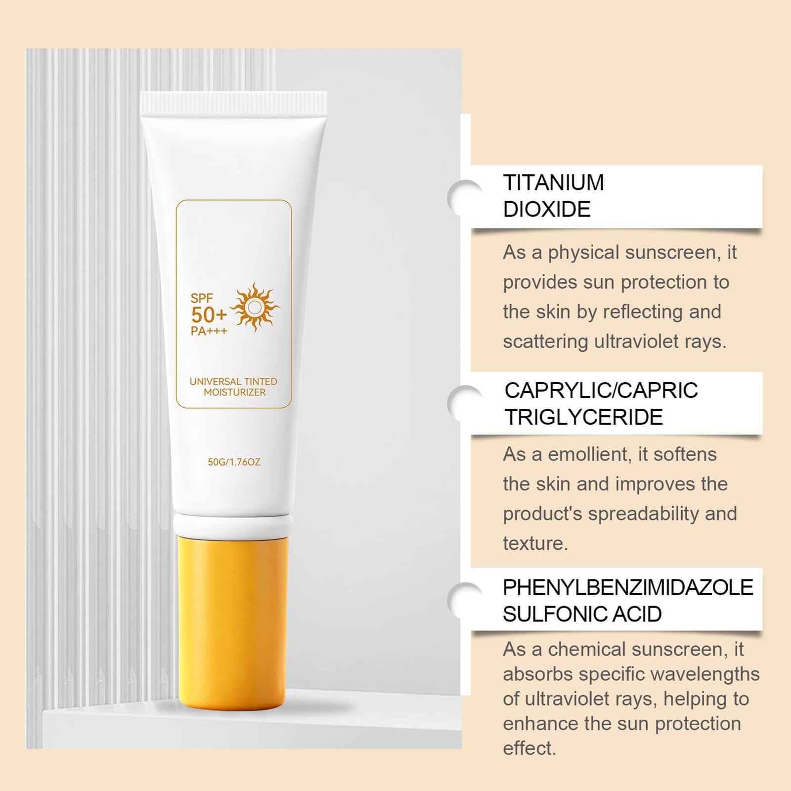 Getönte Sonnencreme fürs Gesicht, universelle getönte Feuchtigkeitscreme, feuchtigkeitsspendende, nicht fettende Sonnencreme mit Breitbandschutz, natürliches Finish (5pcs)