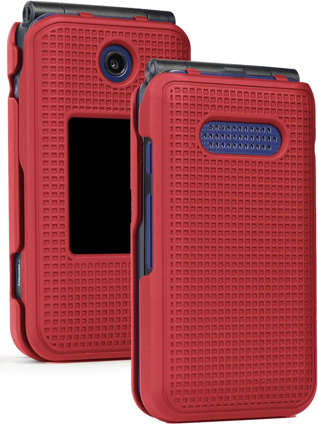 Nakedcellphone Case for Cingular Flip 4, Cricket Debut Case, [Metallic Red] Protective Snap-On Cover [Grid Texture] for Cricket Debut Flip (U102AC), AT&T Cingular Flip IV Phone (U102AA)