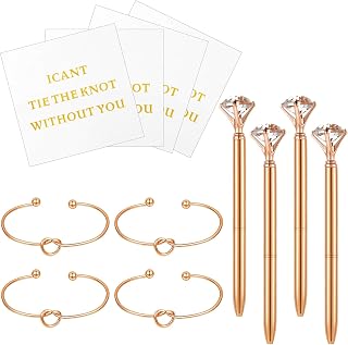 Hicarer 12 Pcs Bridesmaid Gift Set knot bracelet rose gold bangle crystal pens I Can't Tie the Knot Without You Bridesmaid Cards with Diamond Pens for Wedding Proposal