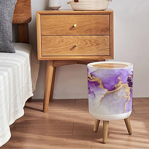 Miniatura 4 de Bote de basura pequeño con tapa, abstracto de mármol dorado abstracto de tinta líquida de mármol, pintura artística sobre papel Imagen redonda