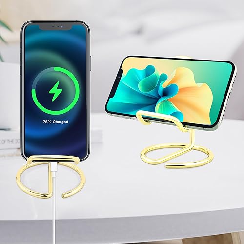 Miniatura 4 de ROSYQUARZ Soporte de teléfono celular para escritorio, soporte de metal pequeño para teléfono celular, bonito soporte dorado para teléfono celular,