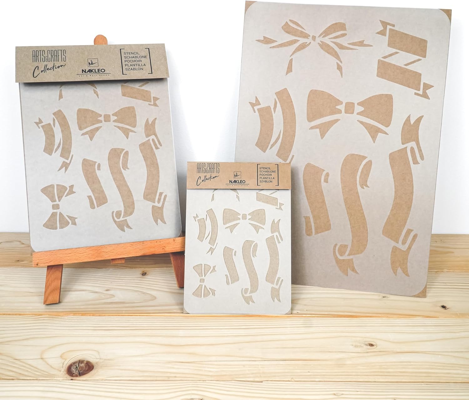 NAKLEO Painting Stencil for Crafts A3 11.8” x 16.5”, Bow Banner Ribbon Pattern, Reusable Plastic DIY & Scrapbooking Drawing Template, Decoupage Art Home Decor, Wall Wood Fabric Furniture