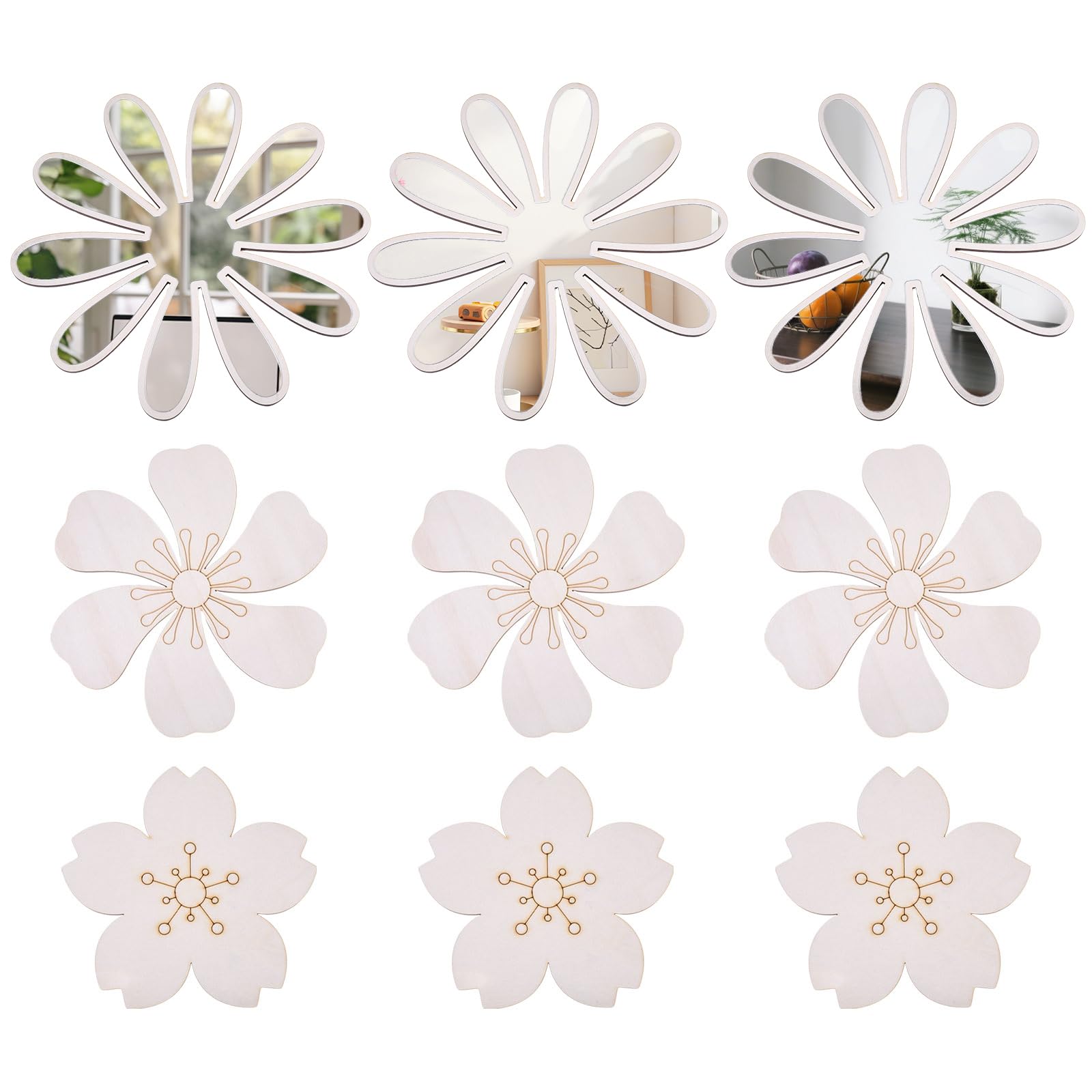 Miroir stickers muraux bois pour décorer un mur sans percer ni abîmer la peinture du salon