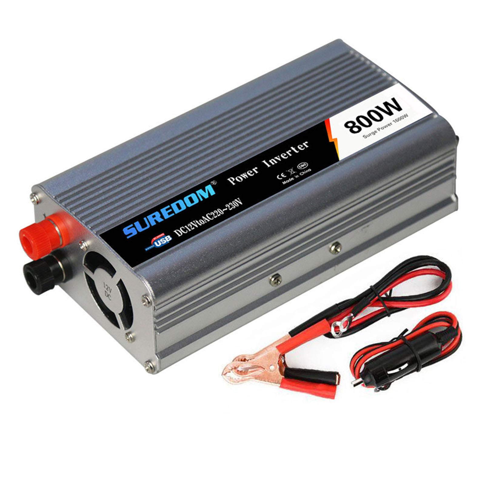 Inversor de Corriente 300W/500W/800W (alimentación Continua) DC 12/24V a 110V/220V AC Convertidor de automóvil con Salidas de CA y Puertos USB para computadora portátil iPad iPhone, 12vto110v-800w