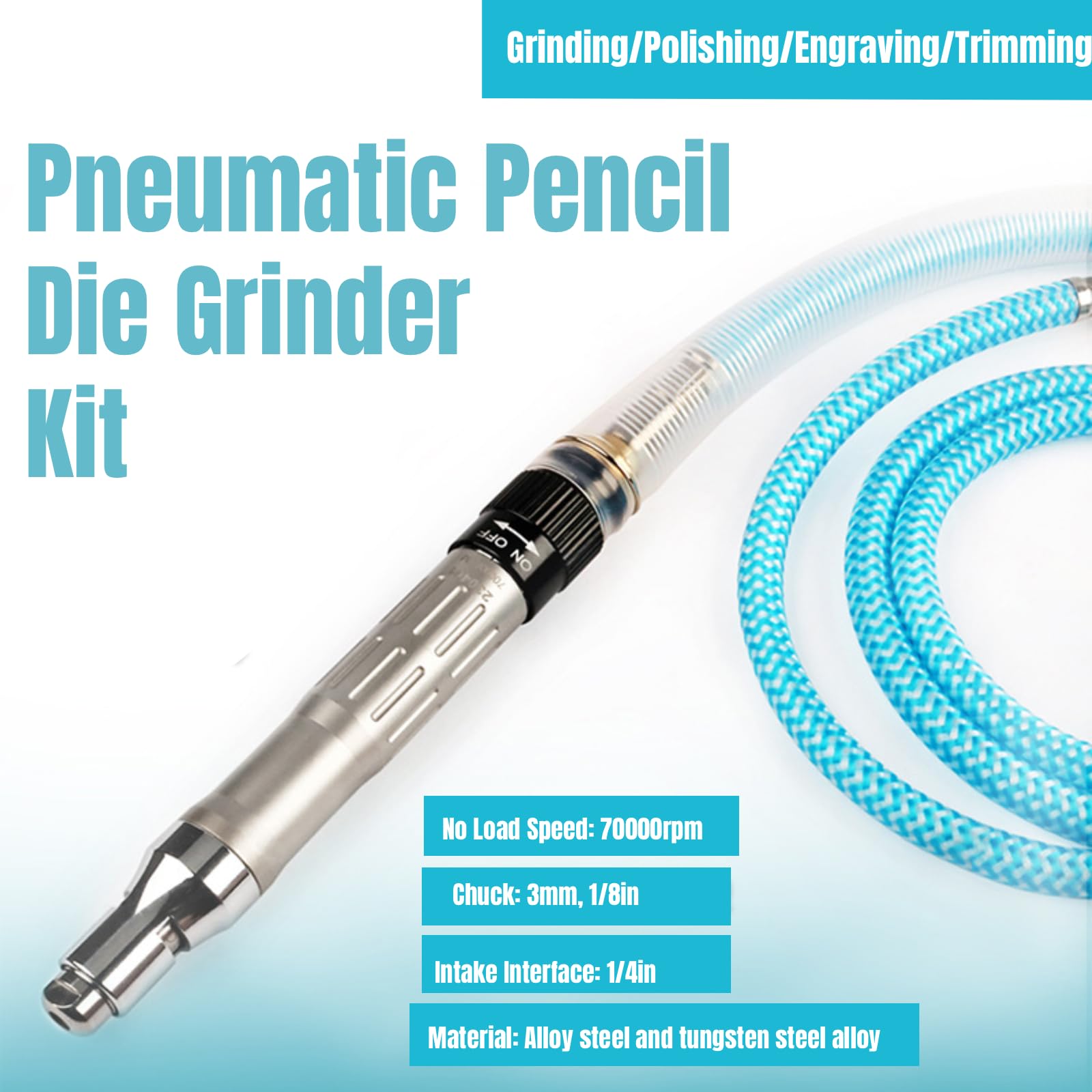 Mini Smerigliatrice Pneumatica, 70000rpm Micro Smerigliatrice Ad Aria Stile Matita, 3mm 1/8" Air-Powered Smerigliatrices Stile Penna Rettificatrice Pneumatica Dritta Per Lucidatura, Incisione
